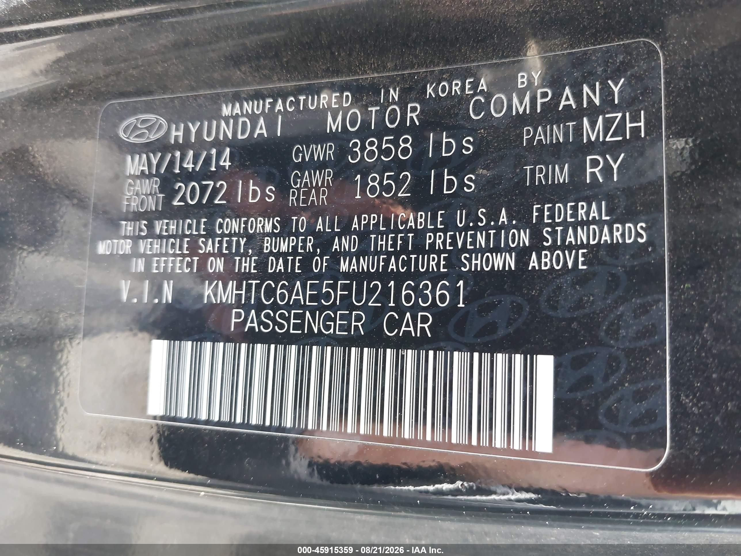 2015 Hyundai Veloster Turbo Black vin: KMHTC6AE5FU216361
