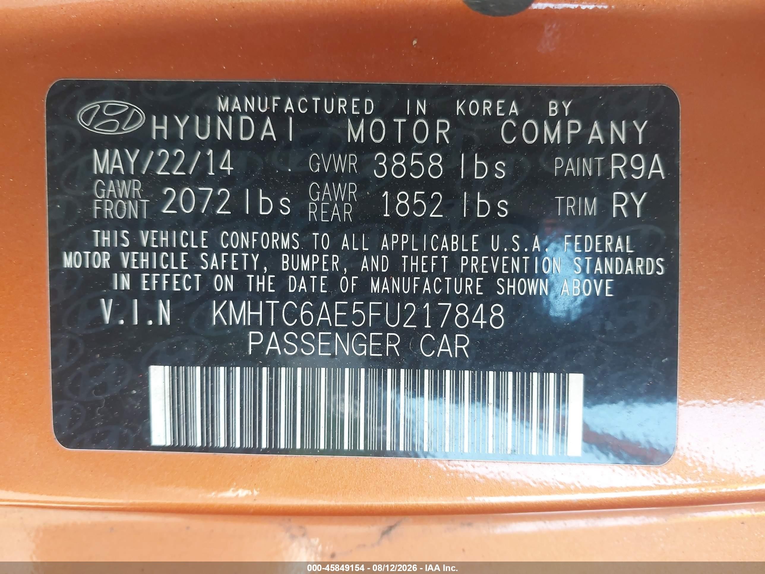 2015 Hyundai Veloster Turbo Orange vin: KMHTC6AE5FU217848