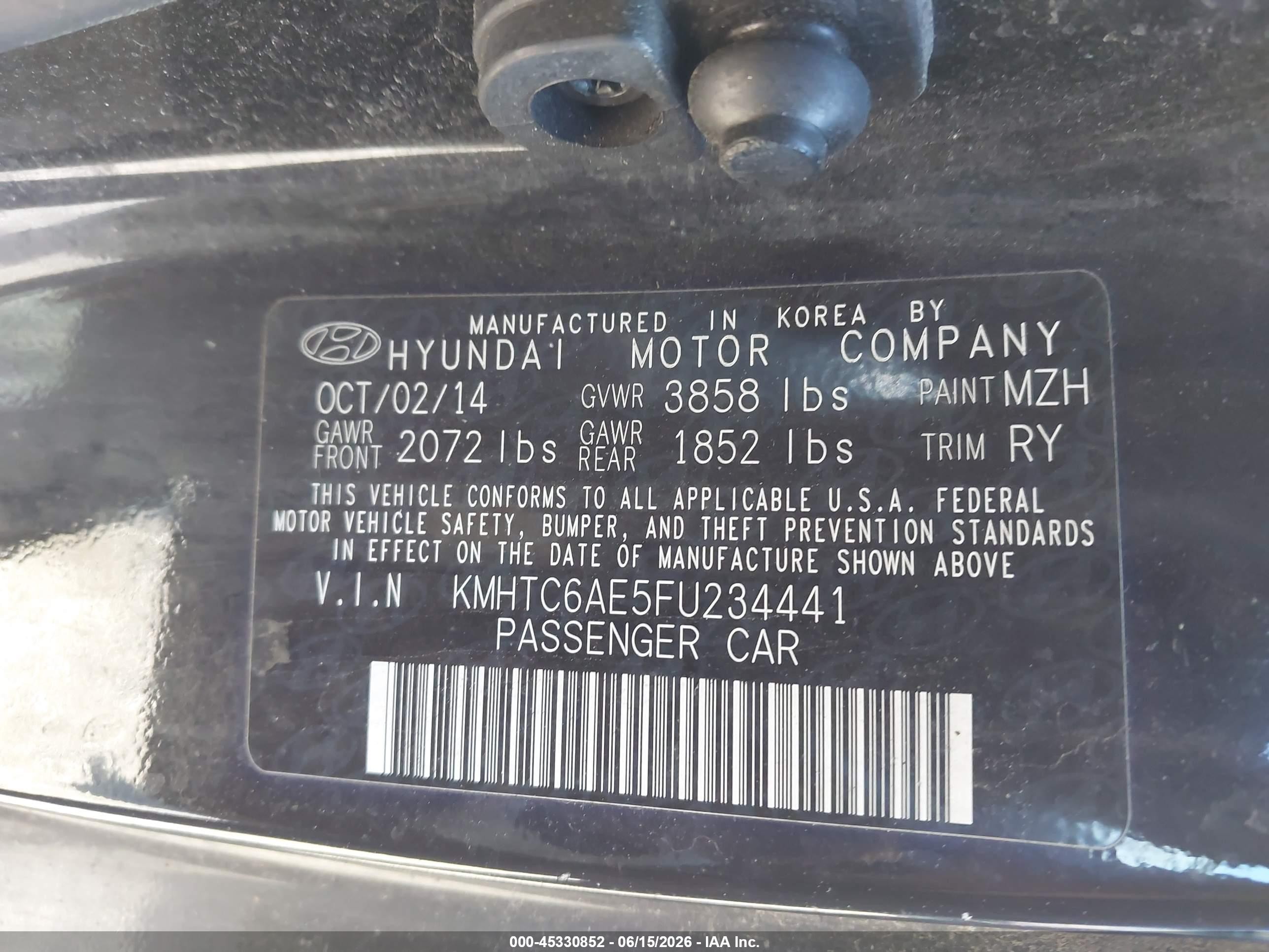 2015 Hyundai Veloster Turbo Black vin: KMHTC6AE5FU234441