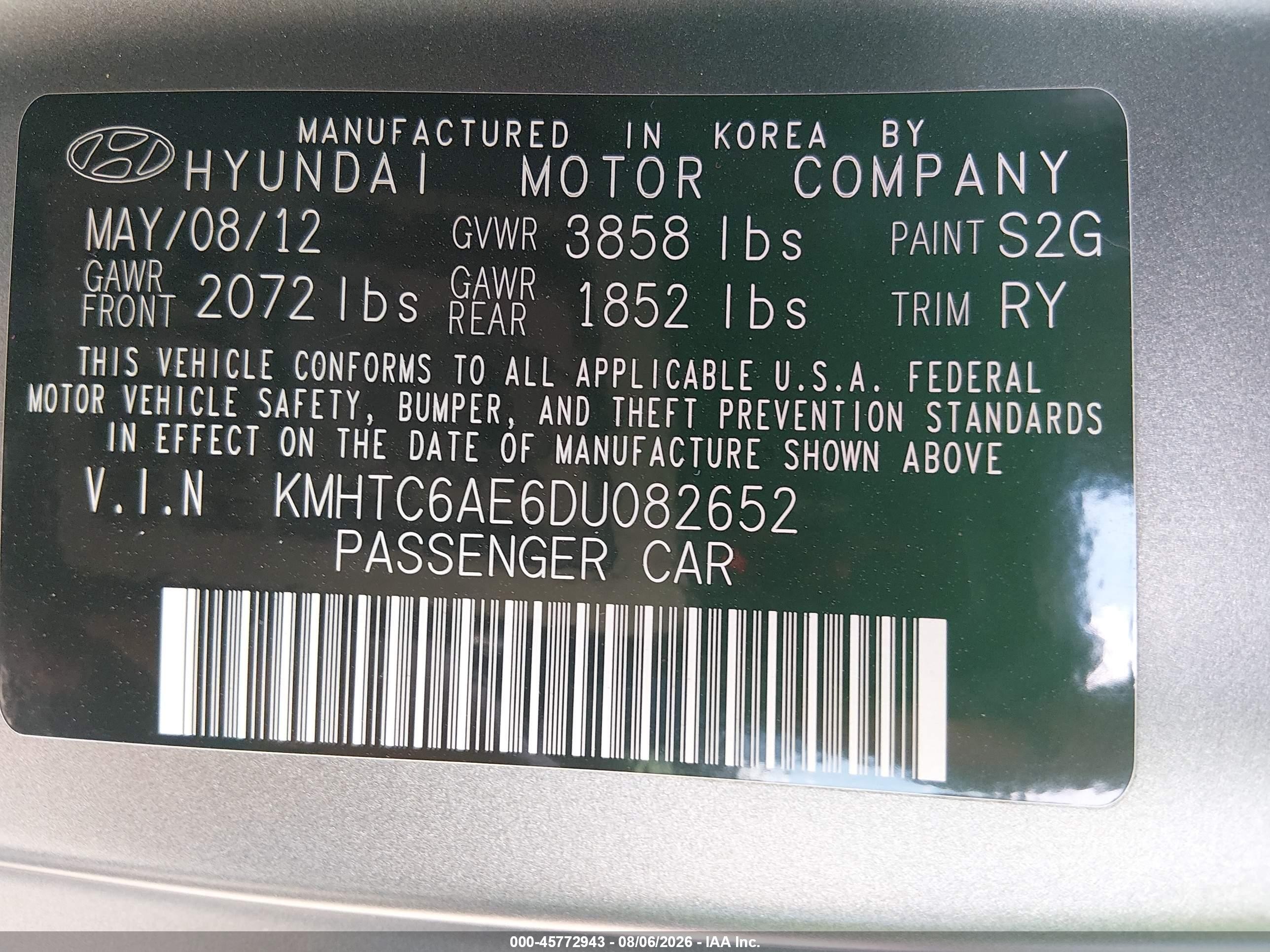 2013 Hyundai Veloster Turbo W/blue Gray vin: KMHTC6AE6DU082652