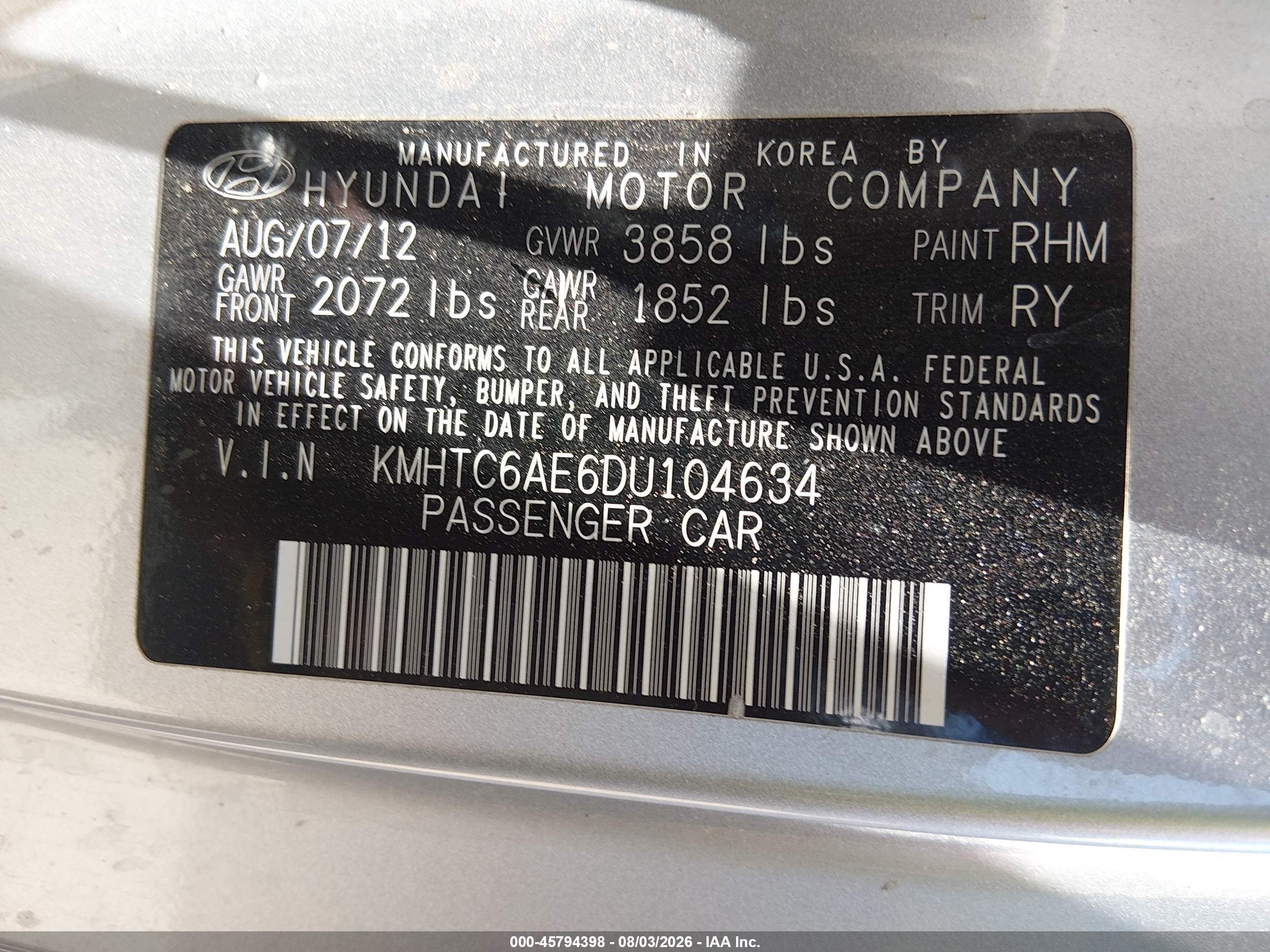 2013 Hyundai Veloster Turbo W/black Silver vin: KMHTC6AE6DU104634