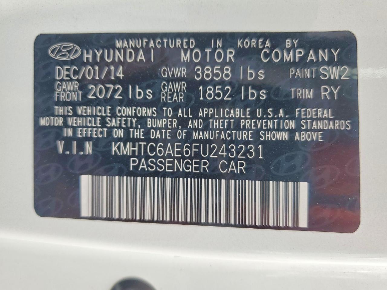 2015 Hyundai Veloster Turbo White vin: KMHTC6AE6FU243231