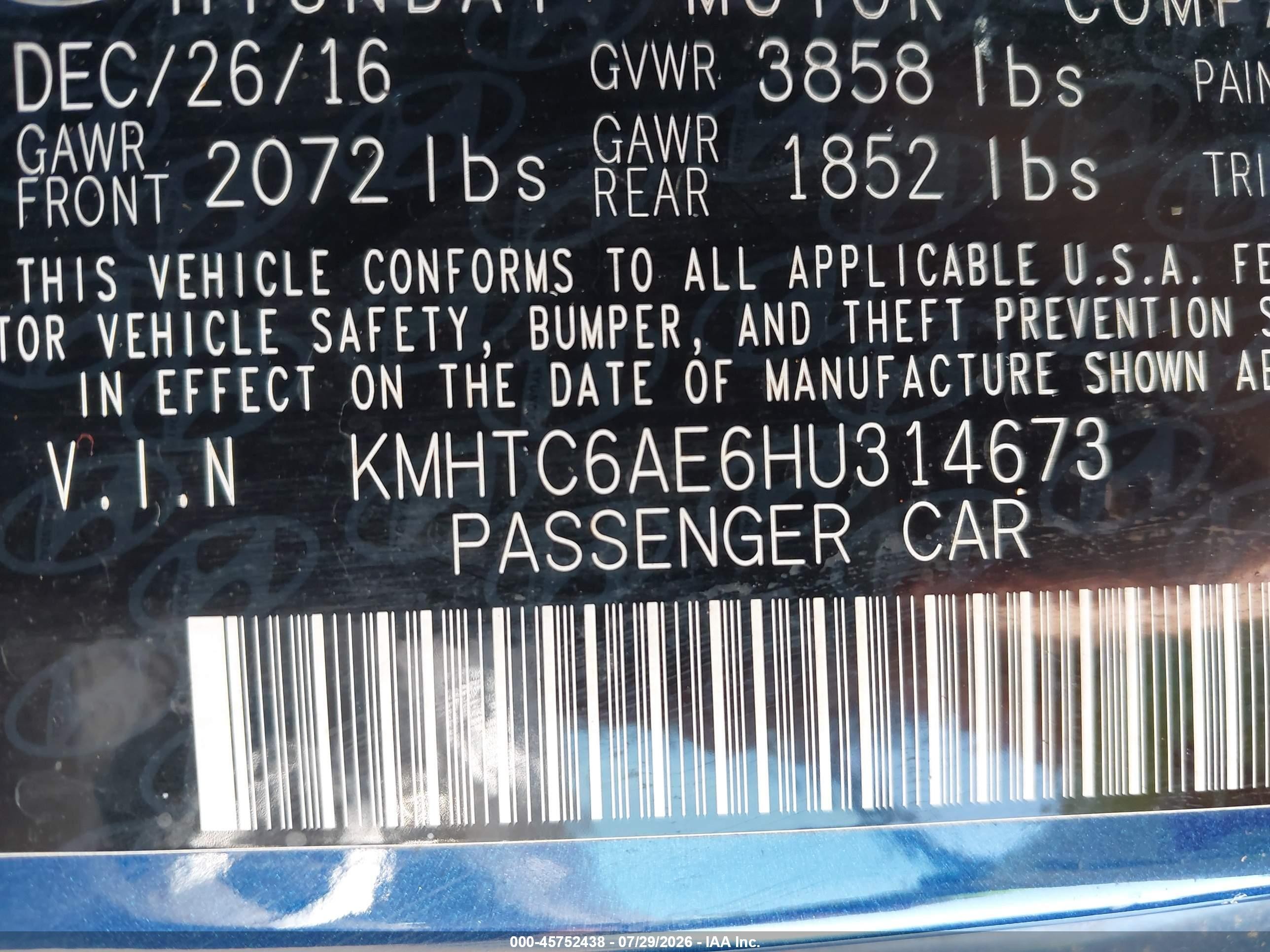 2017 Hyundai Veloster Turbo Blue vin: KMHTC6AE6HU314673