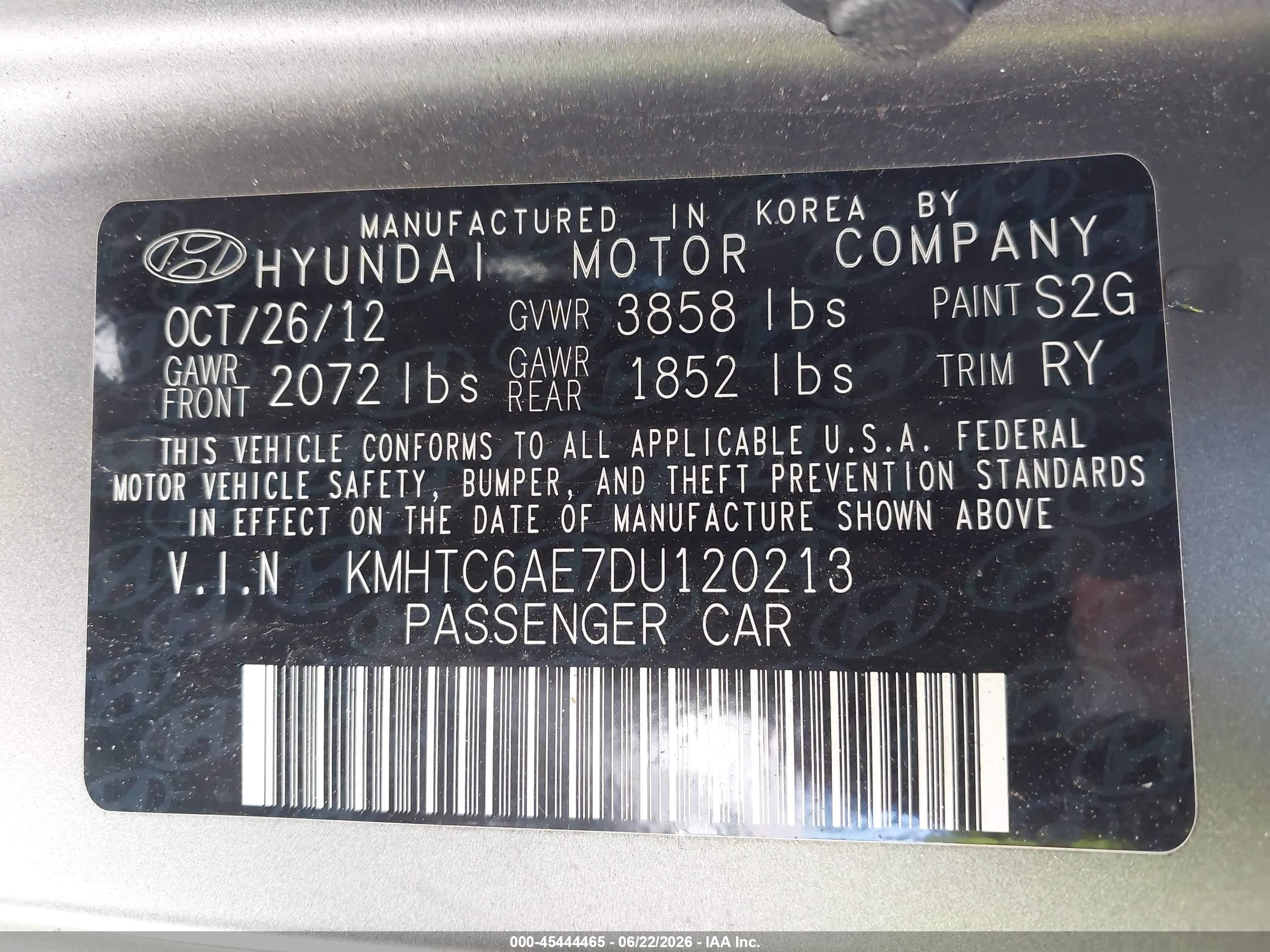2013 Hyundai Veloster Turbo W/black Gray vin: KMHTC6AE7DU120213