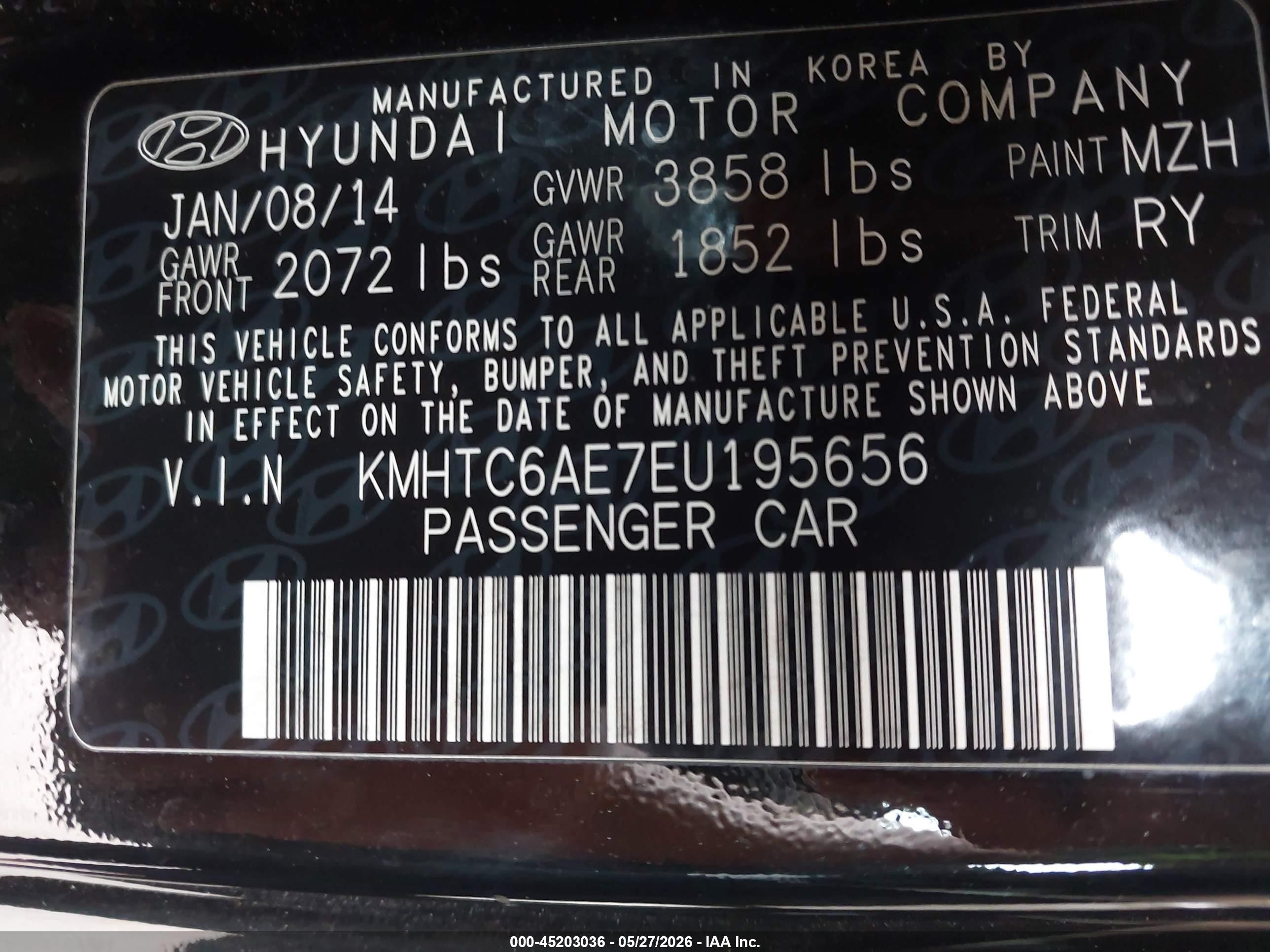 2014 Hyundai Veloster Turbo W/black Black vin: KMHTC6AE7EU195656