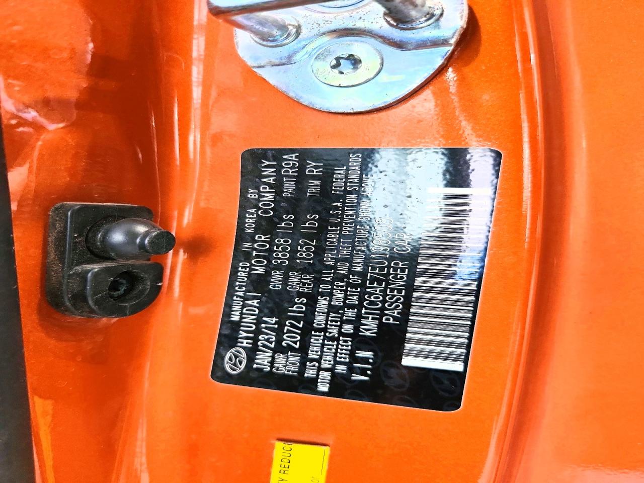 2014 Hyundai Veloster Turbo Orange vin: KMHTC6AE7EU198508