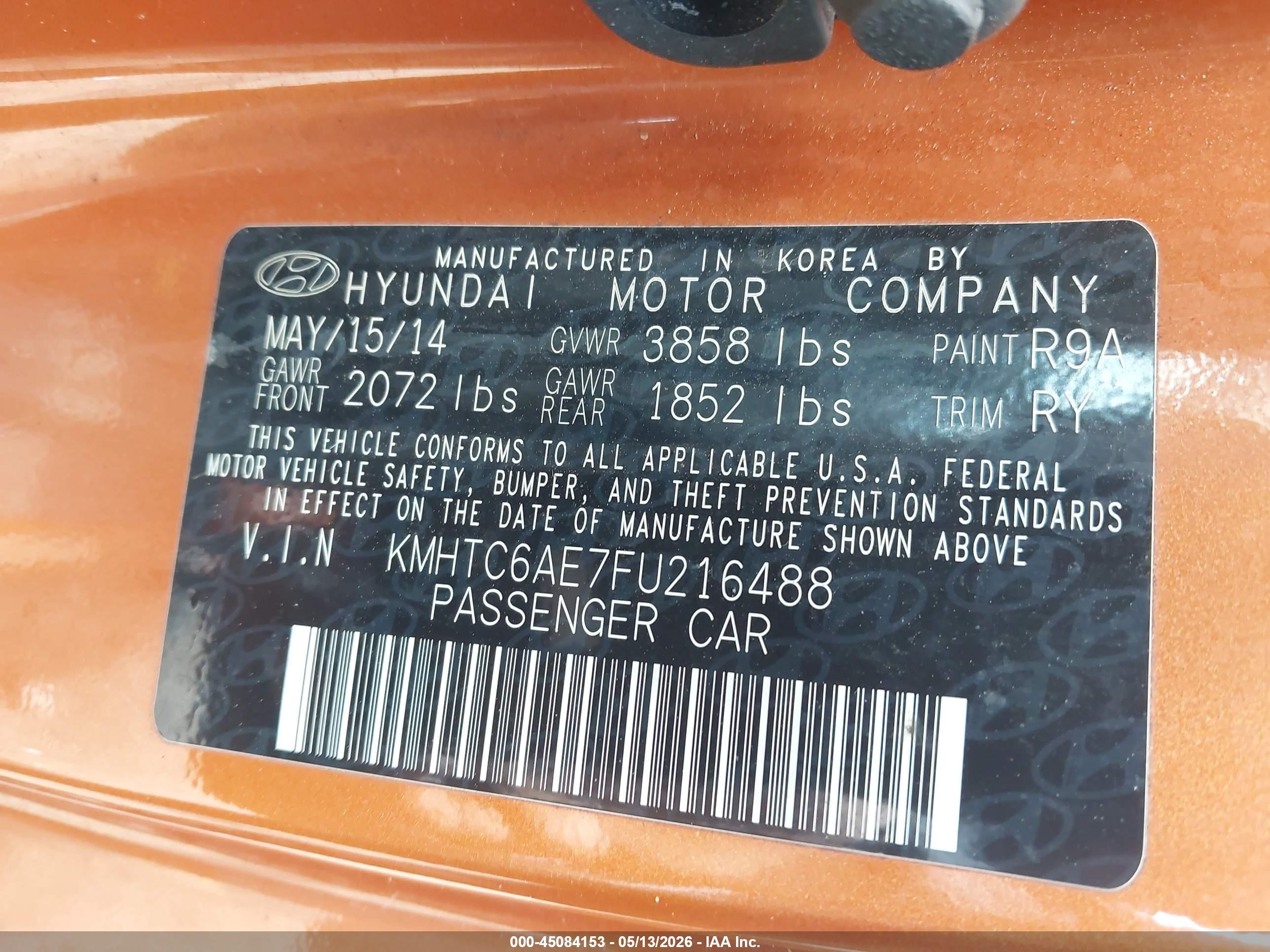 2015 Hyundai Veloster Turbo Orange vin: KMHTC6AE7FU216488