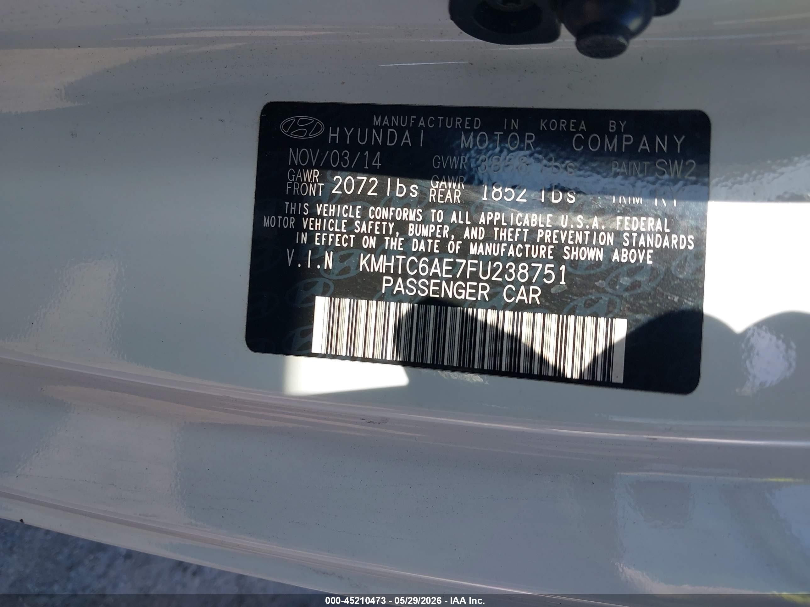 2015 Hyundai Veloster Turbo White vin: KMHTC6AE7FU238751
