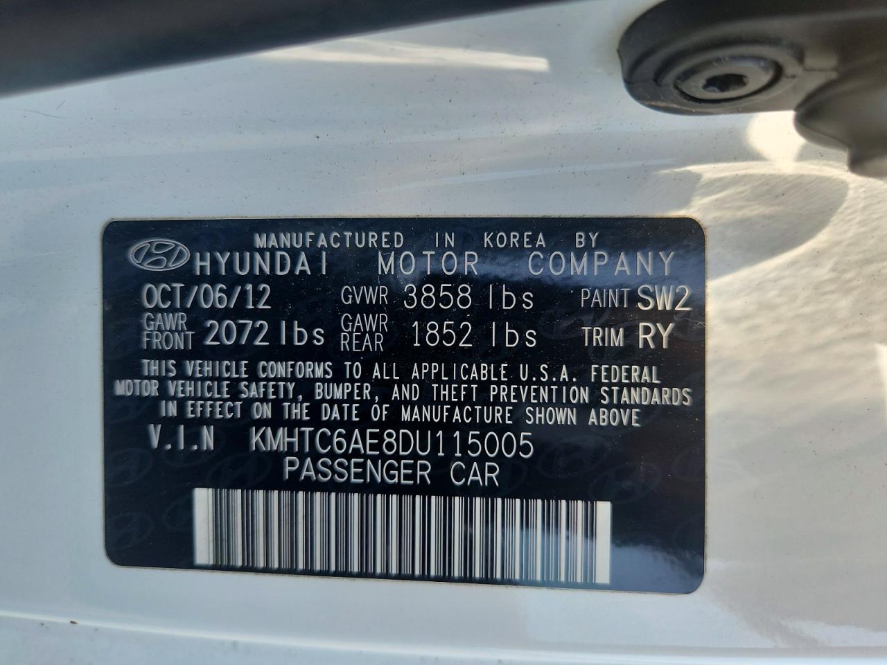 2013 Hyundai Veloster Turbo White vin: KMHTC6AE8DU115005