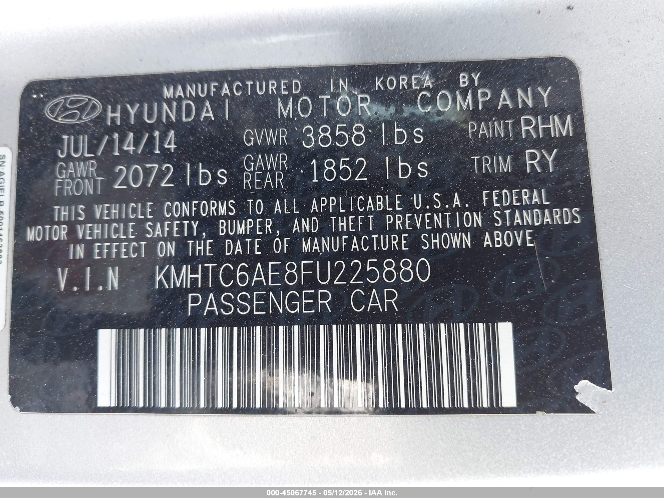 2015 Hyundai Veloster Turbo Silver vin: KMHTC6AE8FU225880