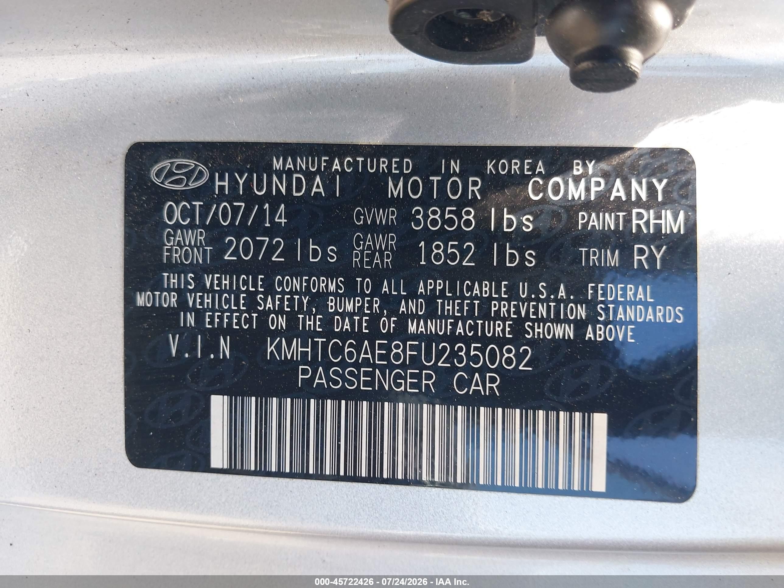 2015 Hyundai Veloster Turbo Silver vin: KMHTC6AE8FU235082