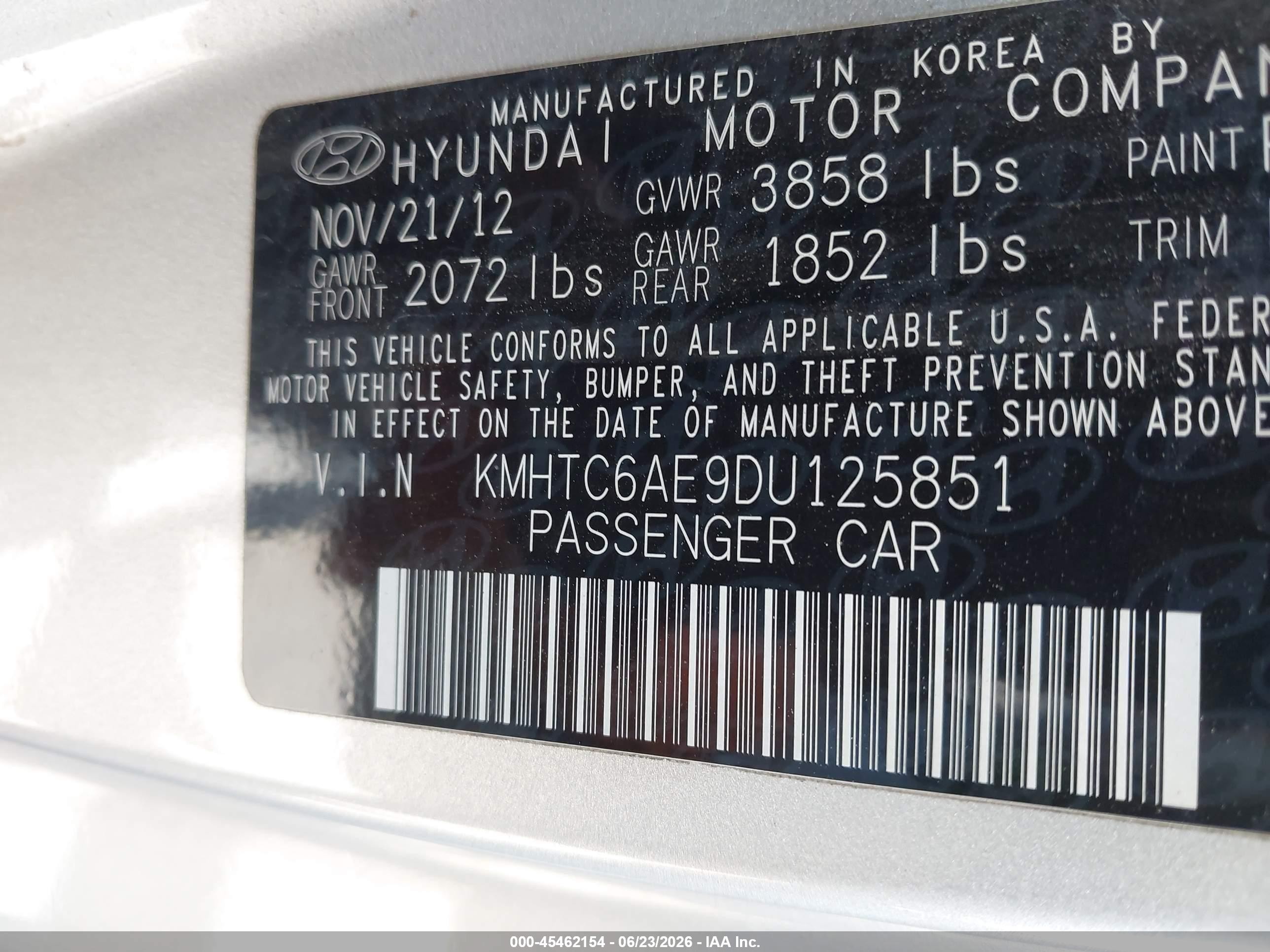 2013 Hyundai Veloster Turbo W/blue Silver vin: KMHTC6AE9DU125851