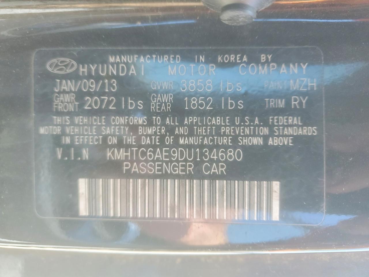 2013 Hyundai Veloster Turbo Black vin: KMHTC6AE9DU134680