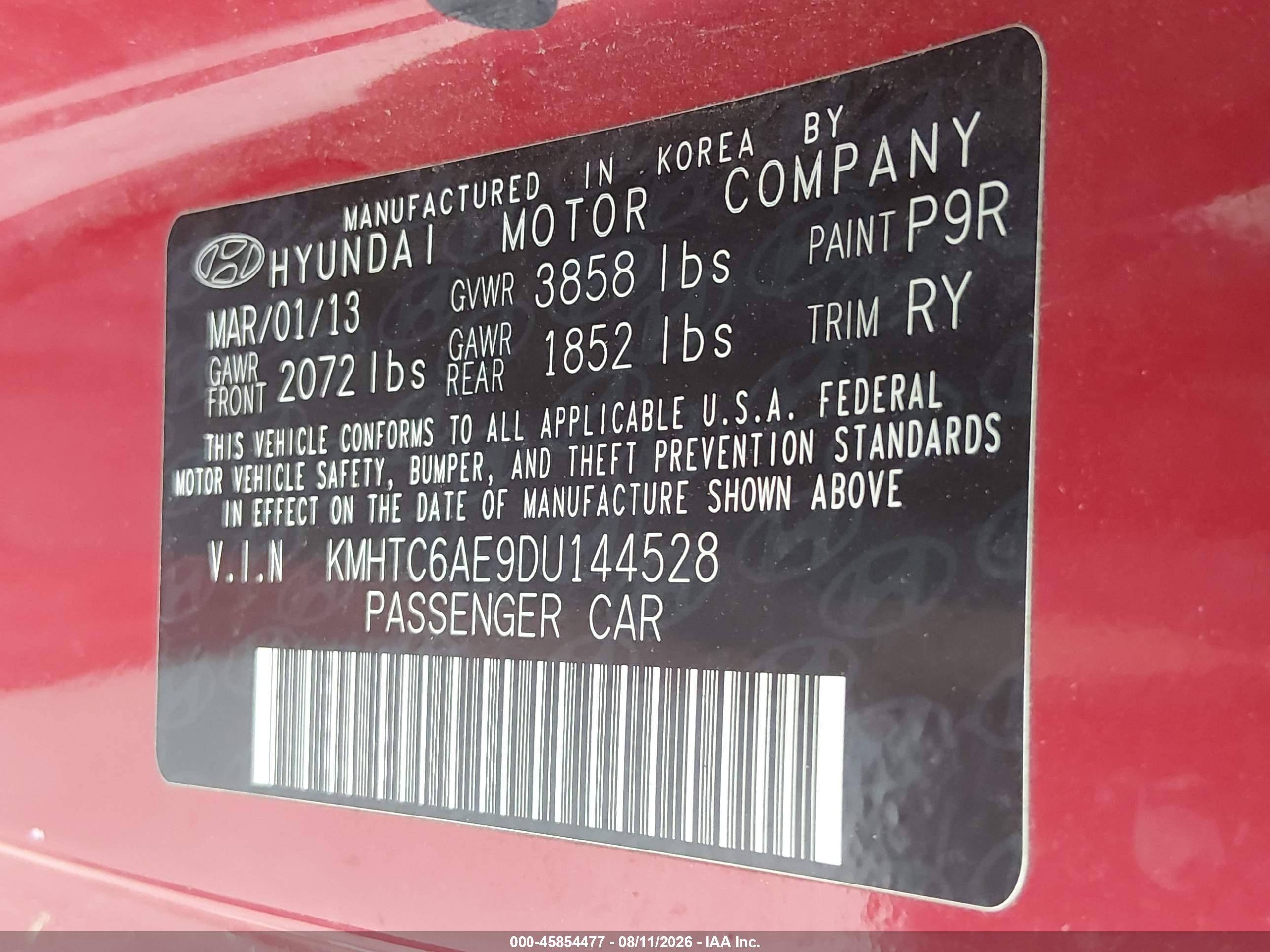 2013 Hyundai Veloster Turbo W/black Red vin: KMHTC6AE9DU144528