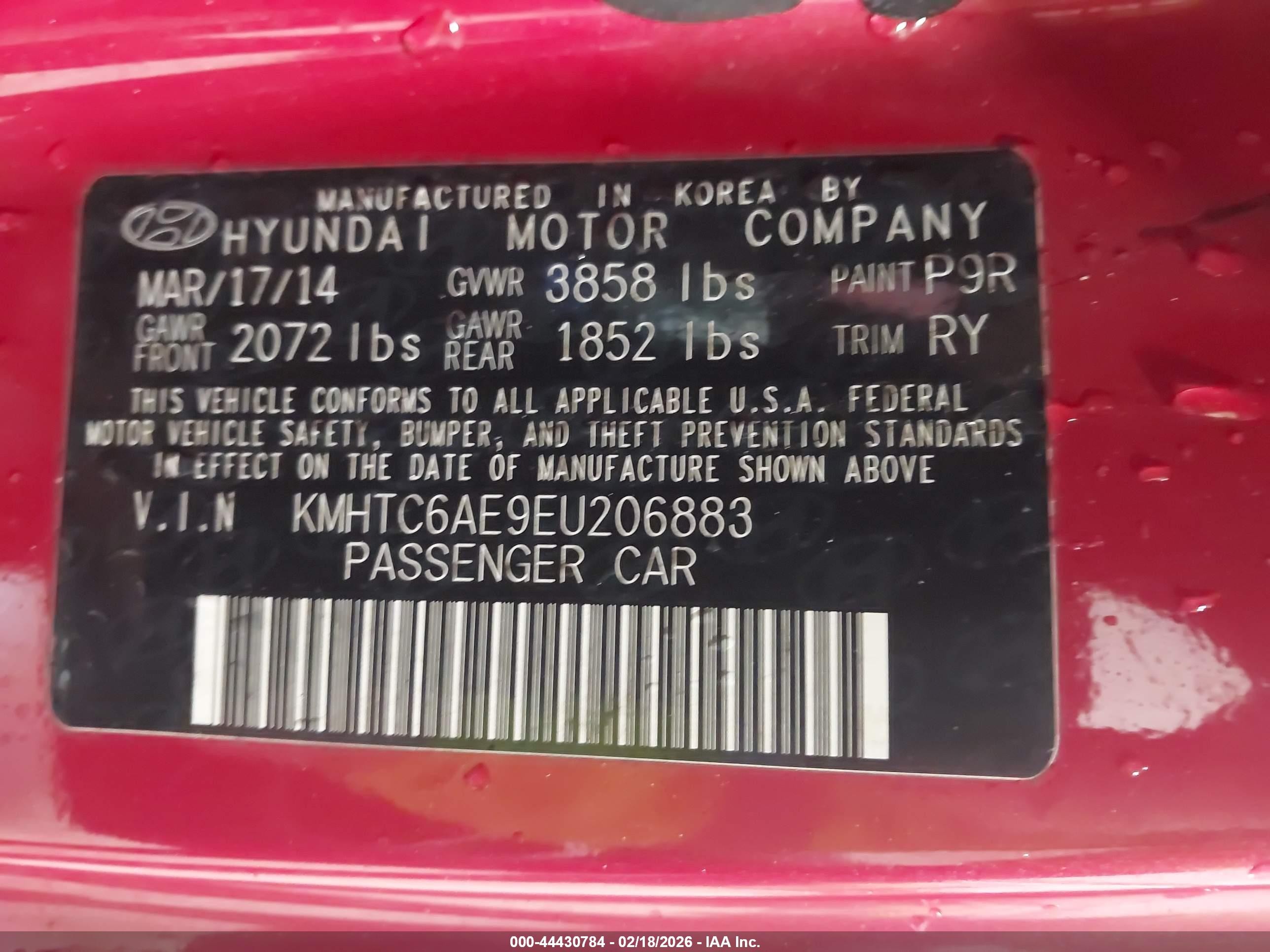 2014 Hyundai Veloster Turbo W/black Red vin: KMHTC6AE9EU206883