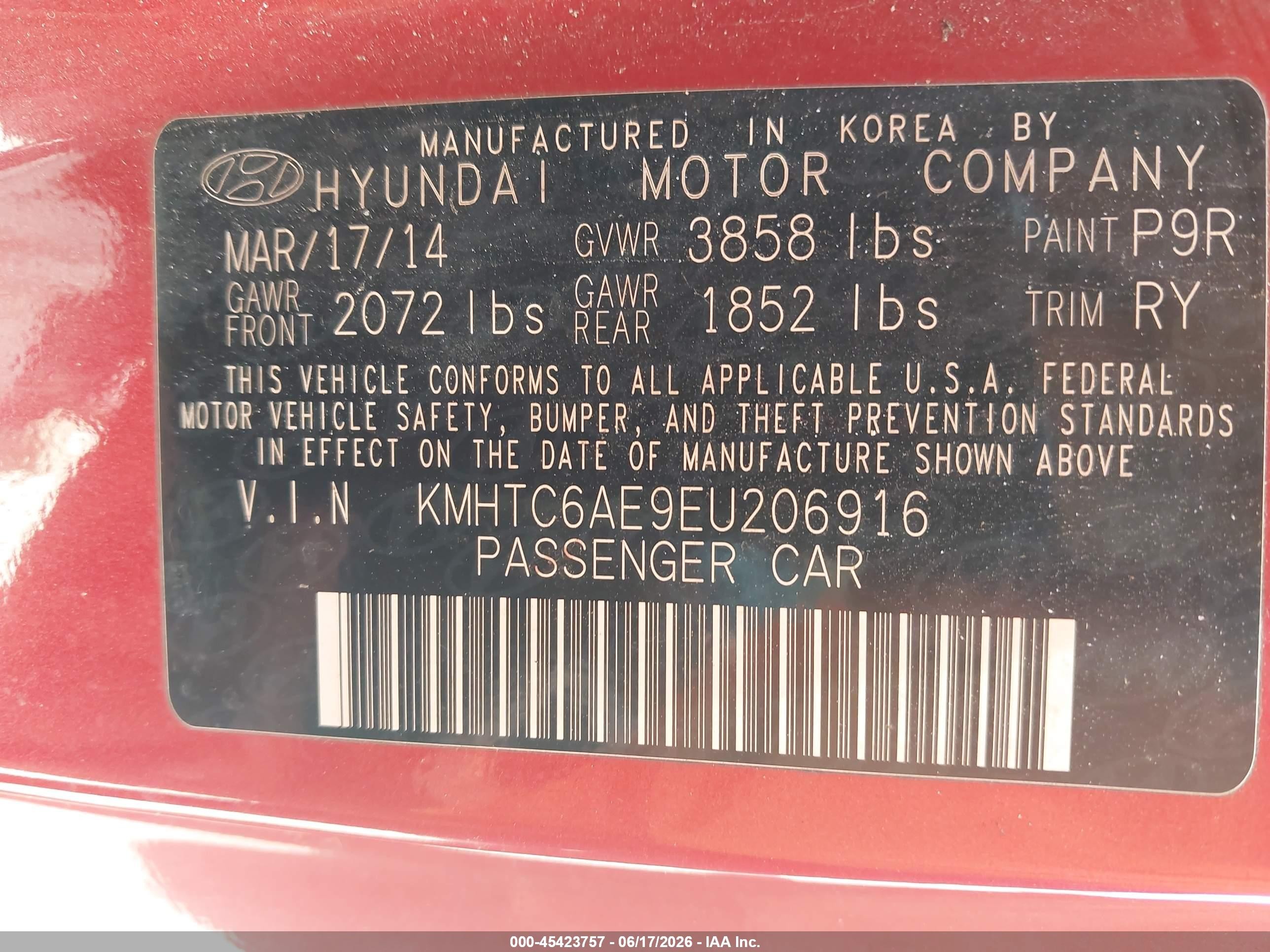 2014 Hyundai Veloster Turbo W/black Red vin: KMHTC6AE9EU206916