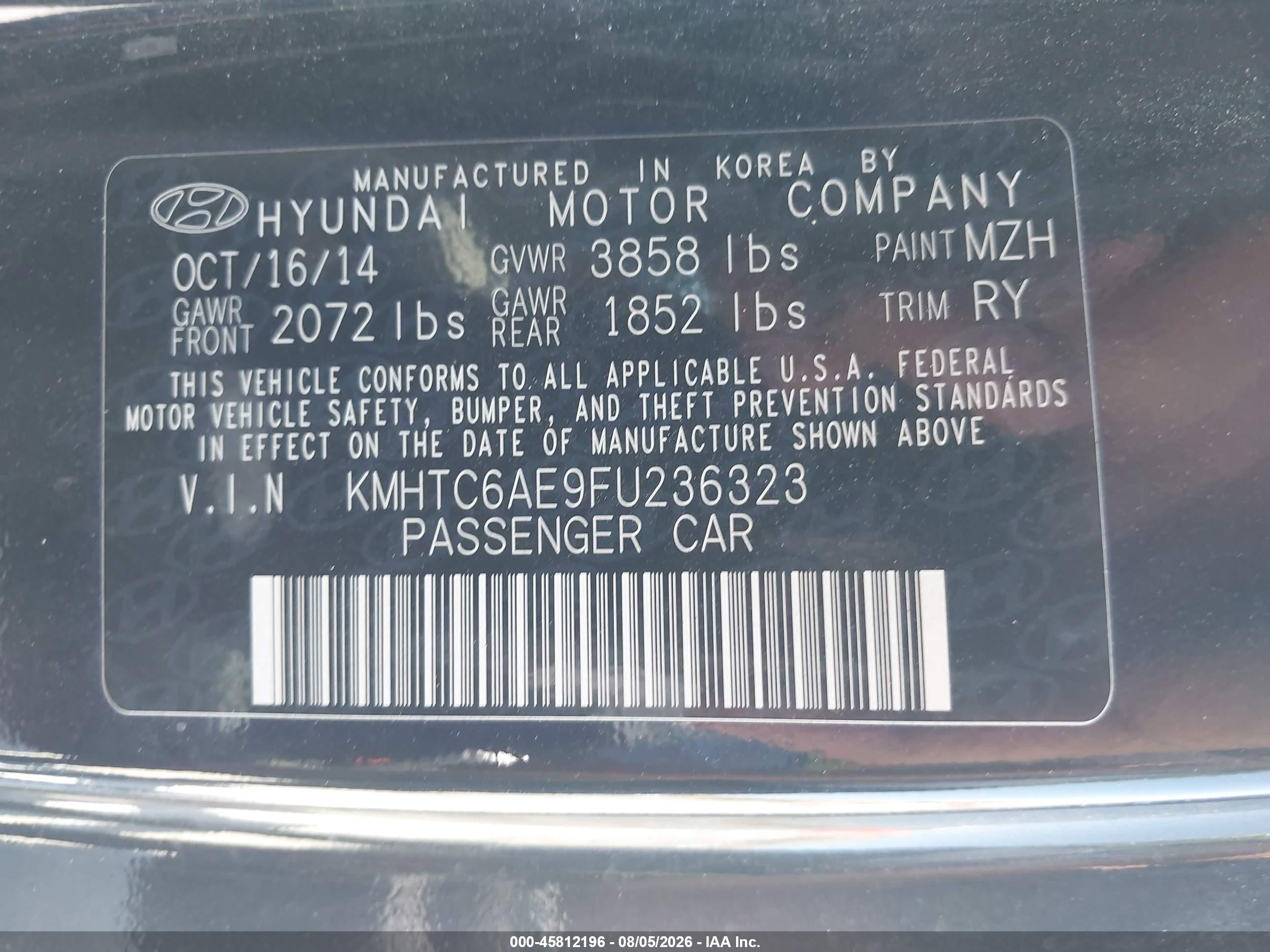 2015 Hyundai Veloster   Black vin: KMHTC6AE9FU236323