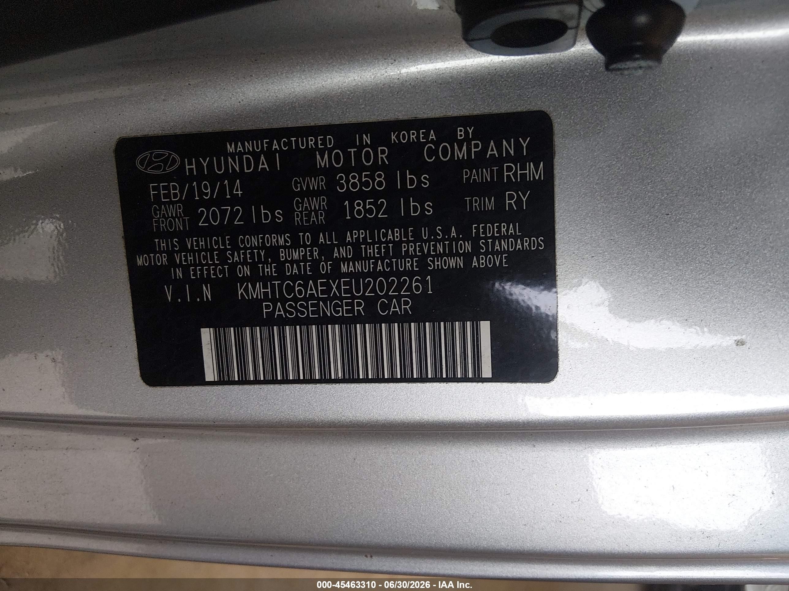 2014 Hyundai Veloster Turbo W/black Gray vin: KMHTC6AEXEU202261