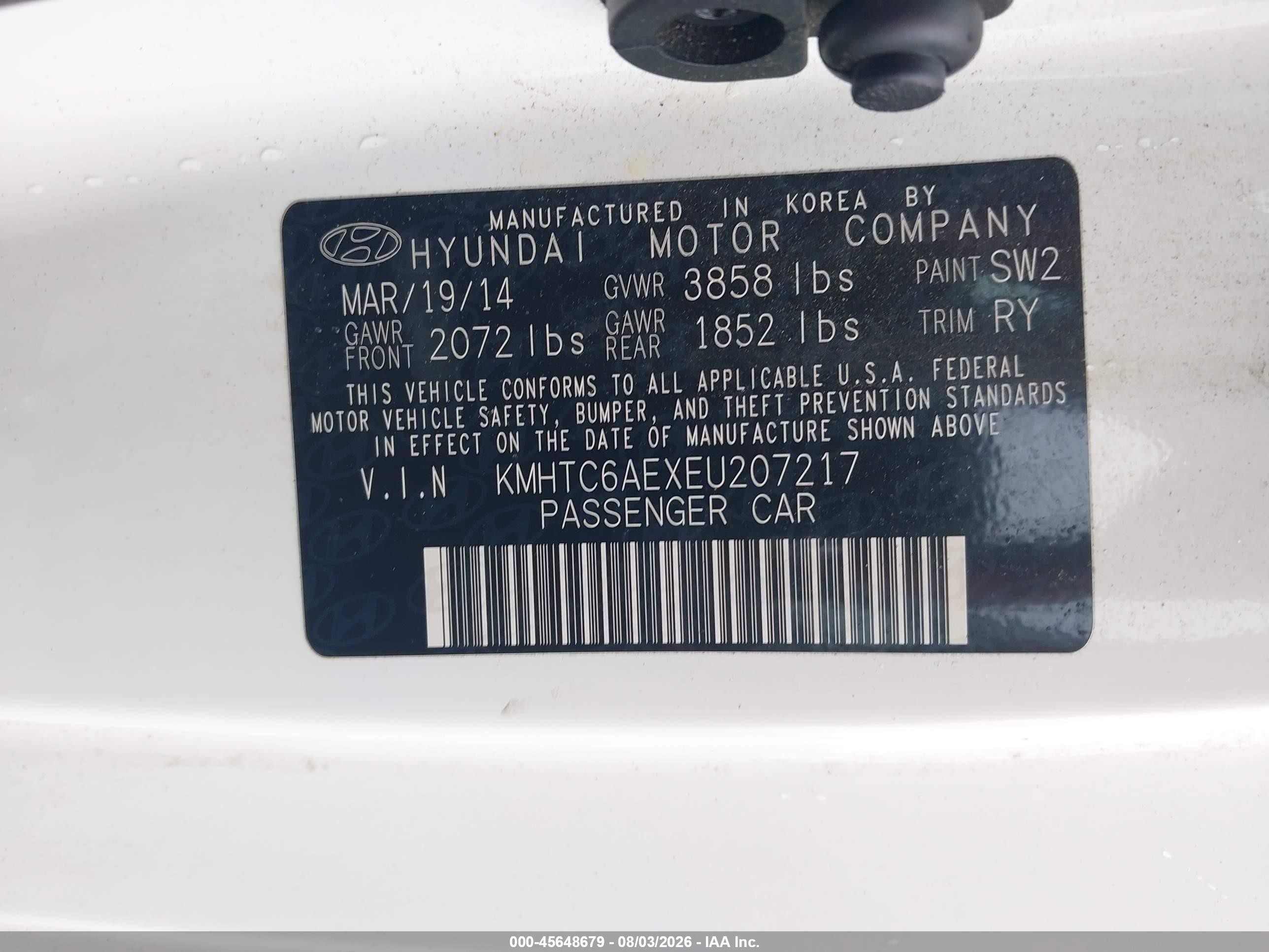 2014 Hyundai Veloster Turbo W/blue White vin: KMHTC6AEXEU207217