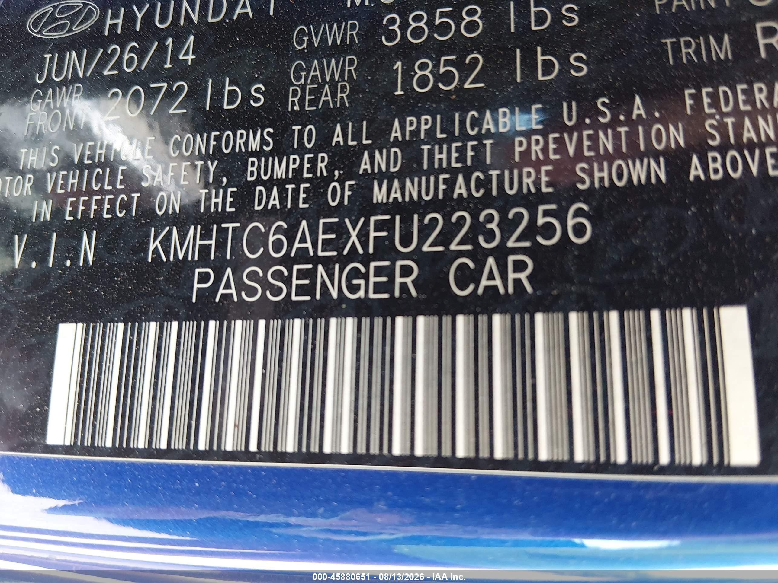 2015 Hyundai Veloster Turbo Blue vin: KMHTC6AEXFU223256