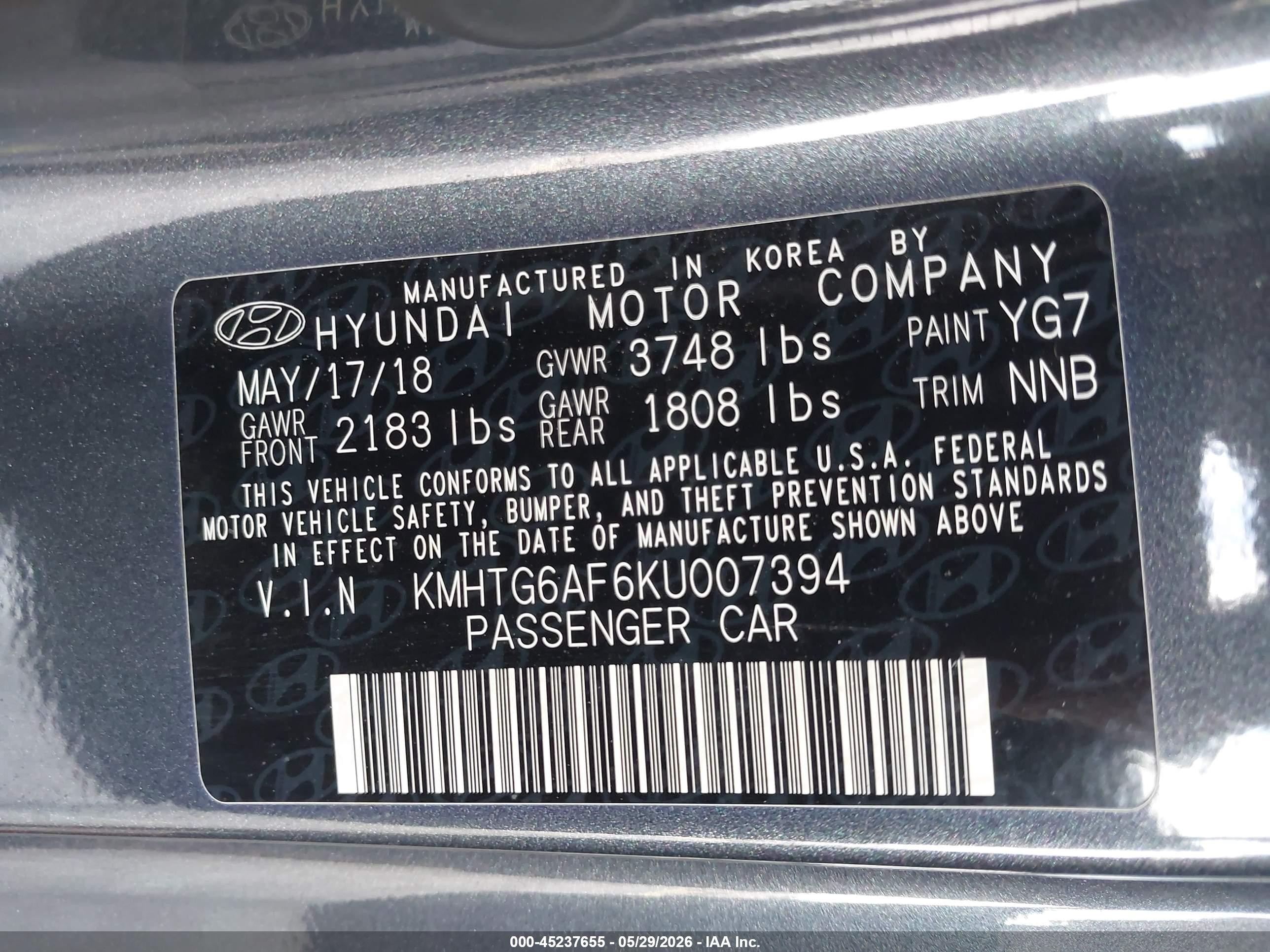2019 Hyundai Veloster 2.0 Premium Серый vin: KMHTG6AF6KU007394