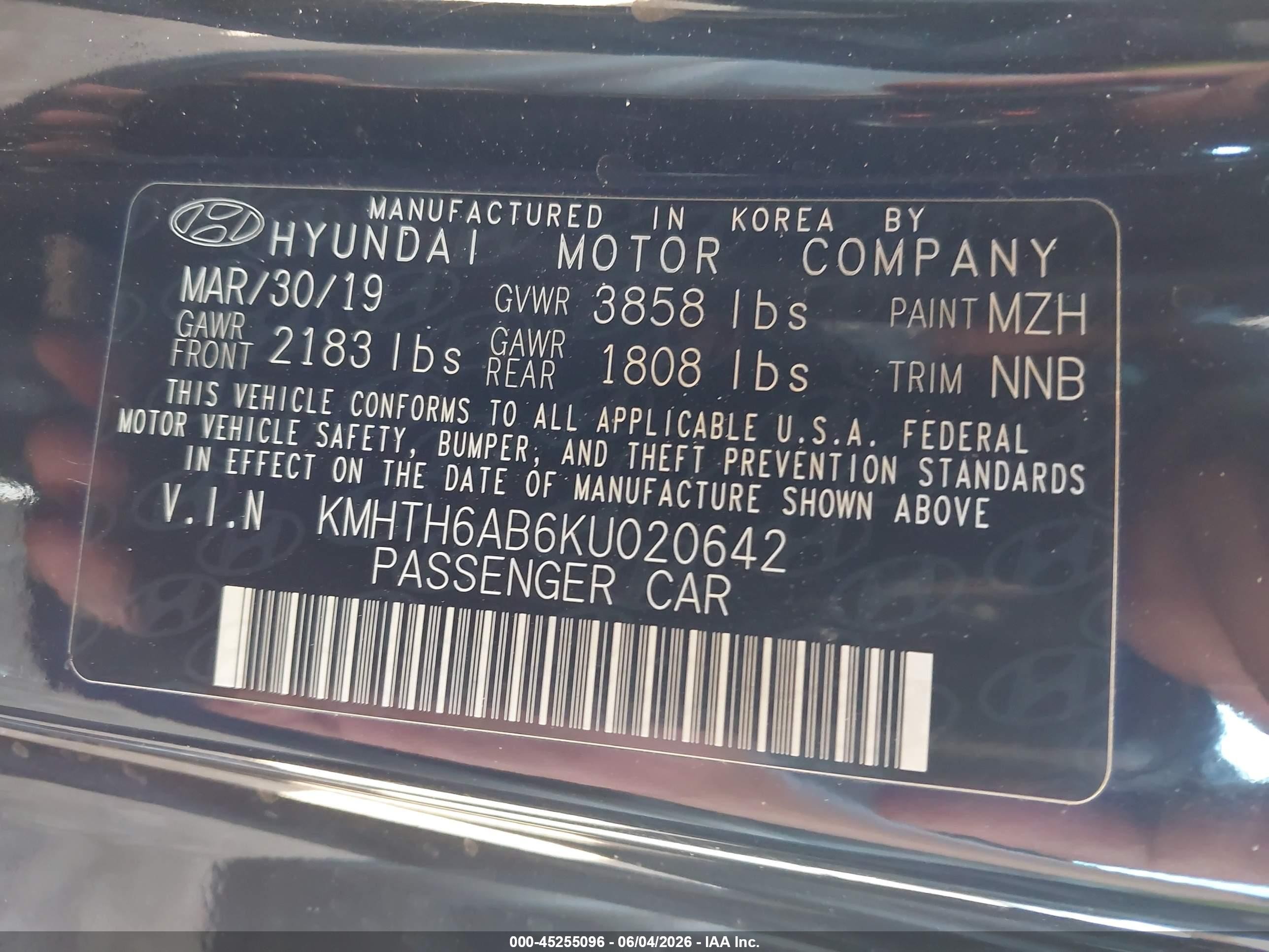 2019 Hyundai Veloster Turbo Black vin: KMHTH6AB6KU020642