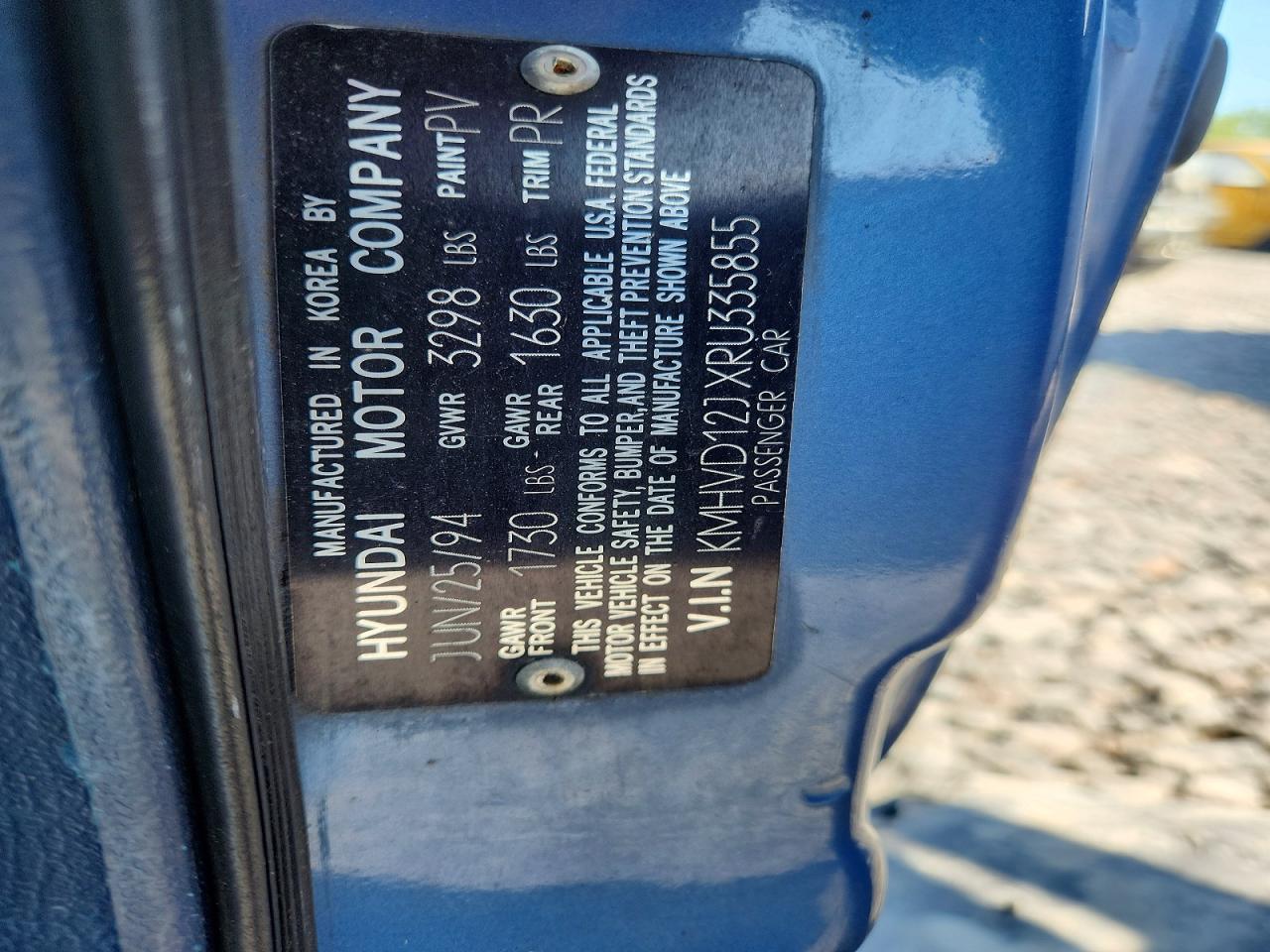 1994 Hyundai Excel Base Blue vin: KMHVD12JXRU335855