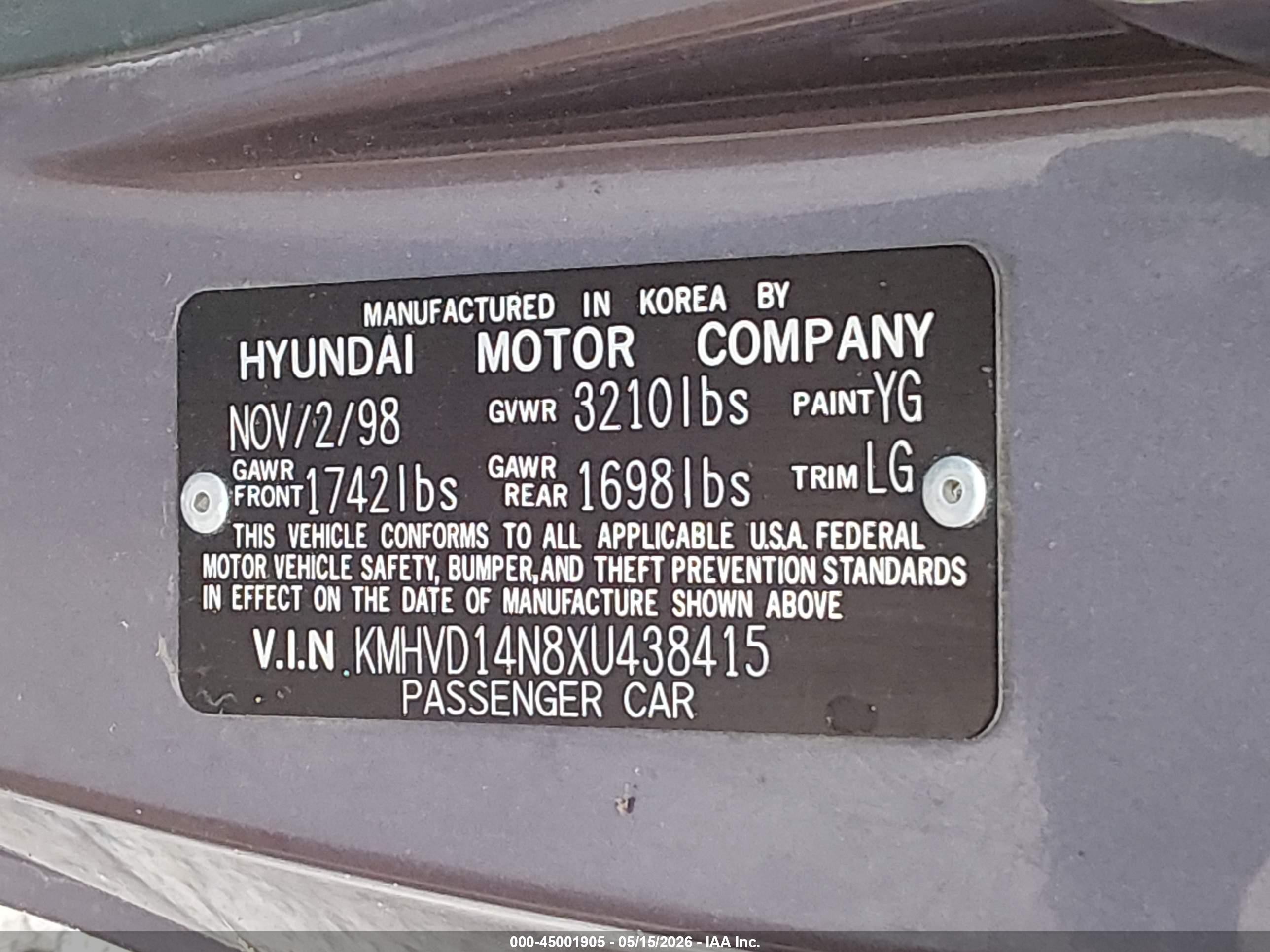 1999 Hyundai Accent L Purple vin: KMHVD14N8XU438415