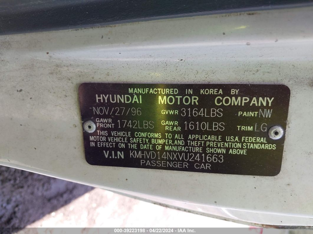 1997 Hyundai Accent L White vin: KMHVD14NXVU241663