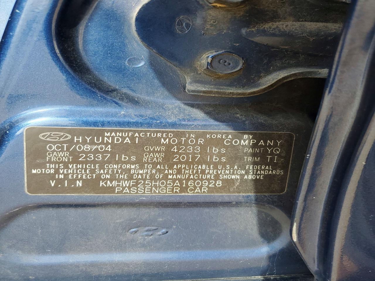 2005 Hyundai Sonata Gl Blue vin: KMHWF25H05A160928