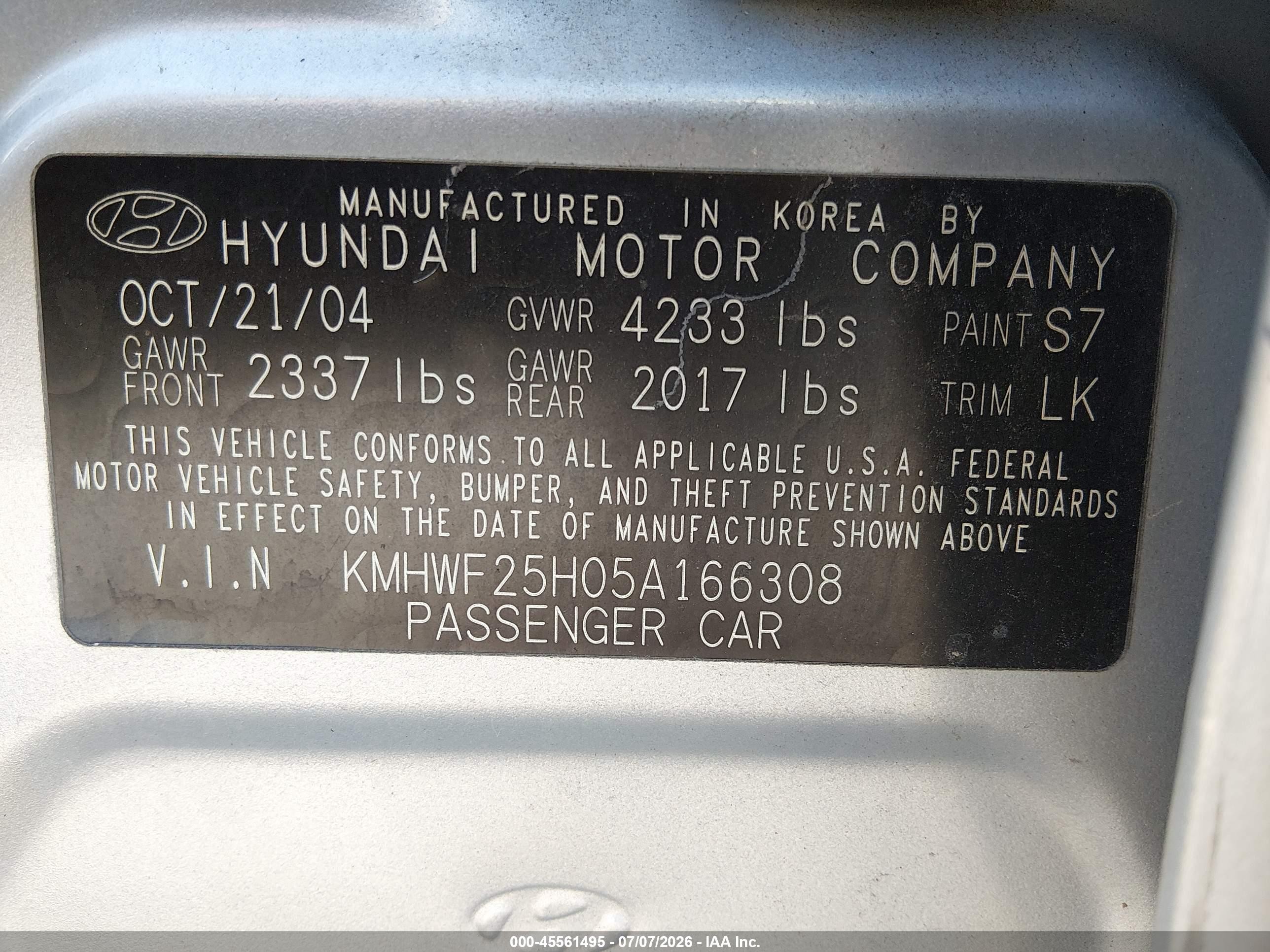 2005 Hyundai Sonata Gl V6 Silver vin: KMHWF25H05A166308