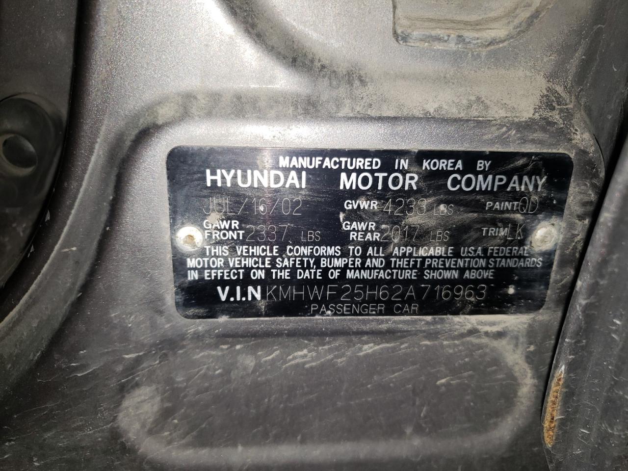 2002 Hyundai Sonata Gl Gray vin: KMHWF25H62A716963