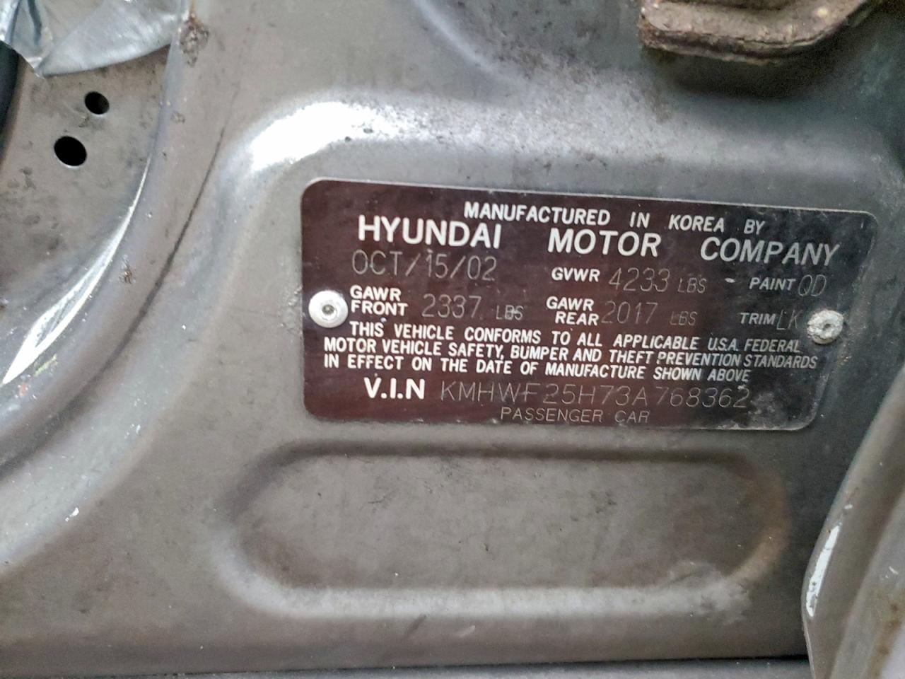 2003 Hyundai Sonata Gl Gray vin: KMHWF25H73A768362