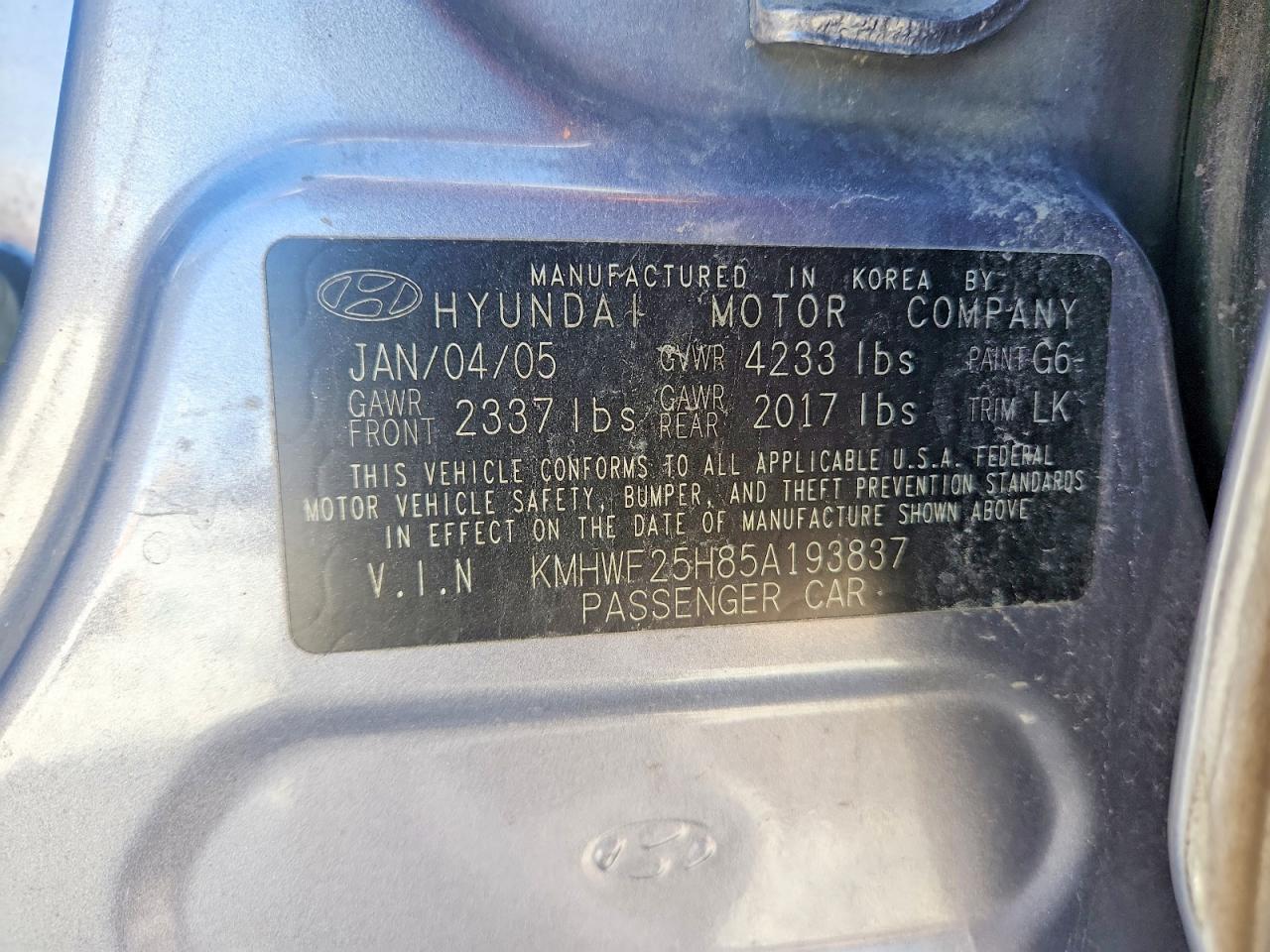 2005 Hyundai Sonata Gl Gray vin: KMHWF25H85A193837
