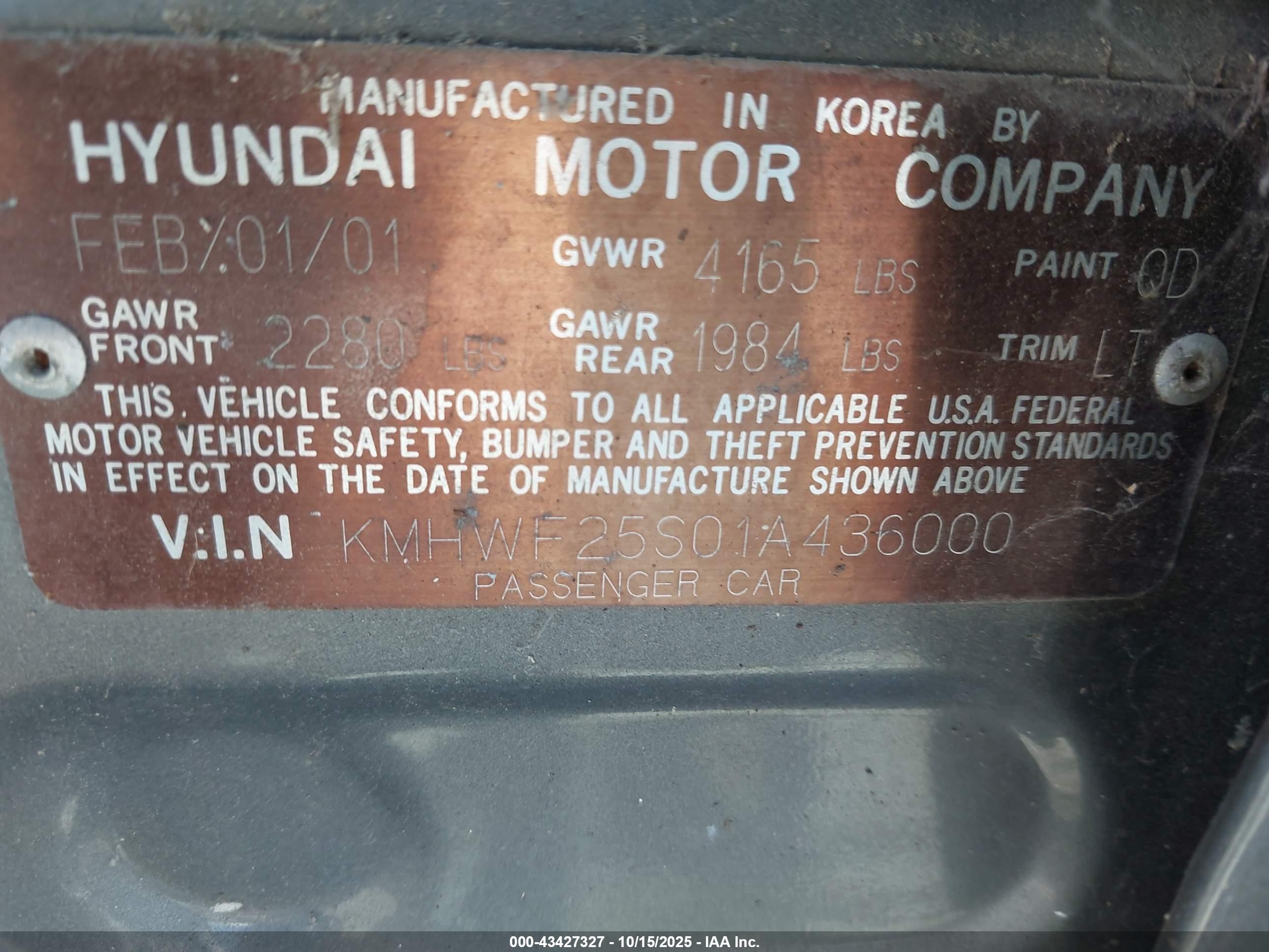2001 Hyundai Sonata Серый vin: KMHWF25S01A436000
