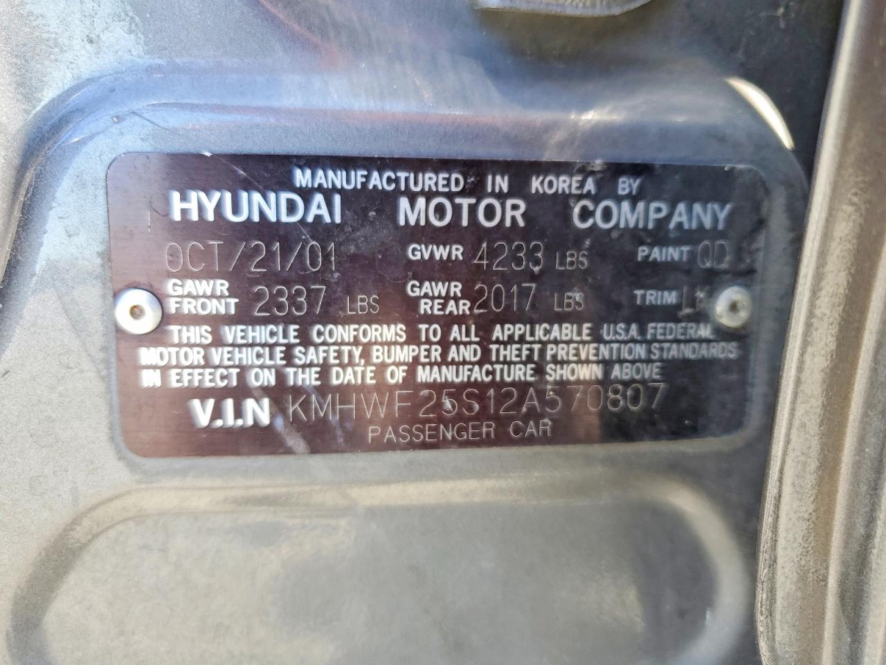 2002 Hyundai Sonata Gl Gray vin: KMHWF25S12A570807