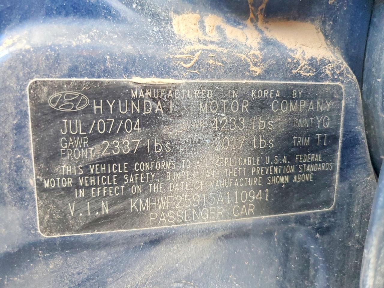 2005 Hyundai Sonata Gl Blue vin: KMHWF25S15A110941