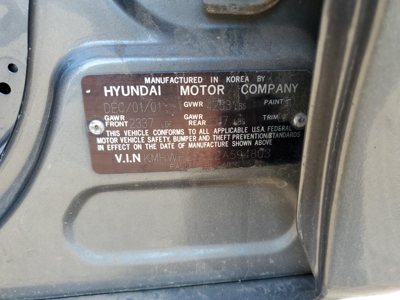 2002 Hyundai Sonata Gl Gray vin: KMHWF25S32A594803