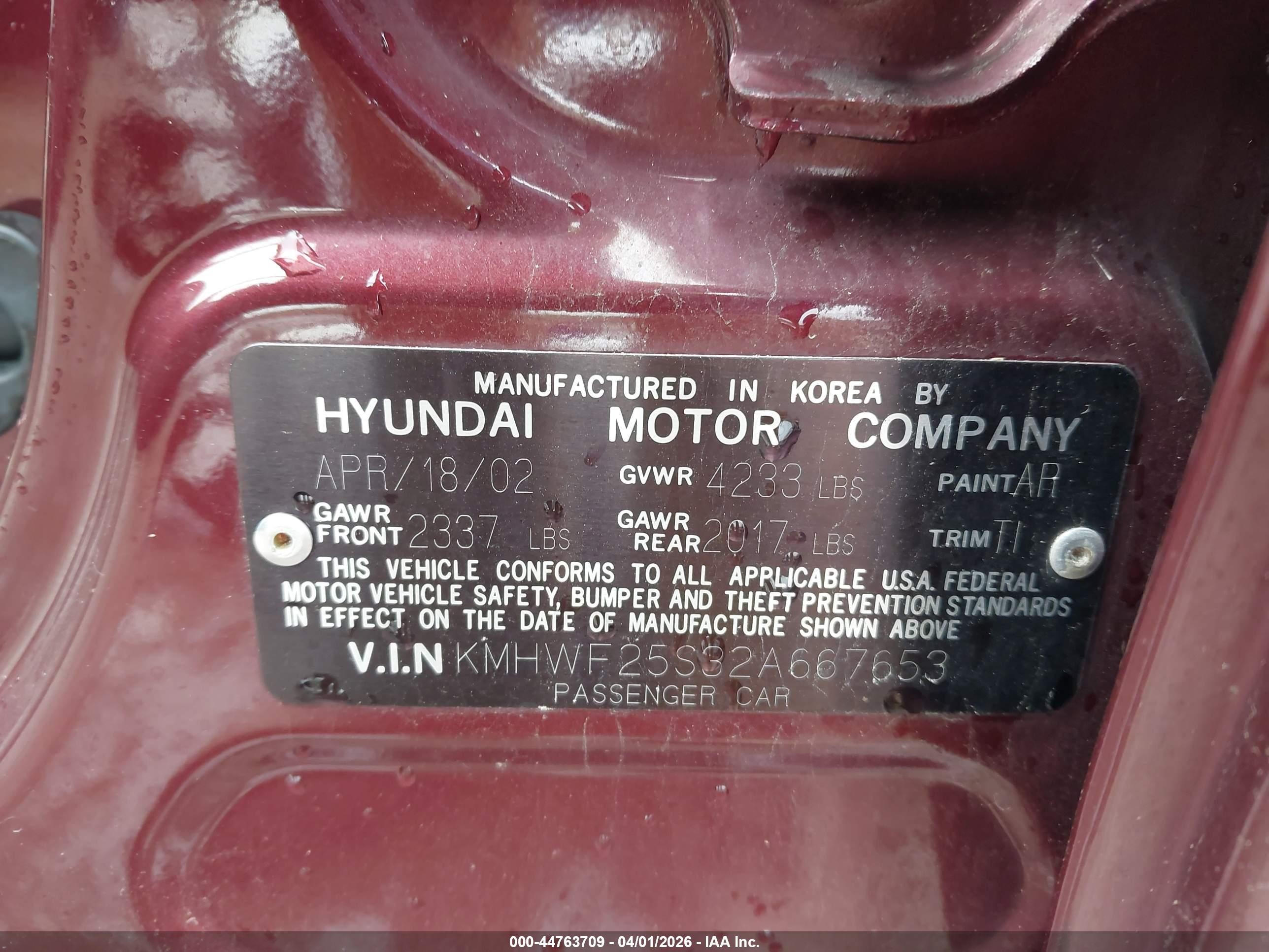 2002 Hyundai Sonata   Red vin: KMHWF25S32A667653