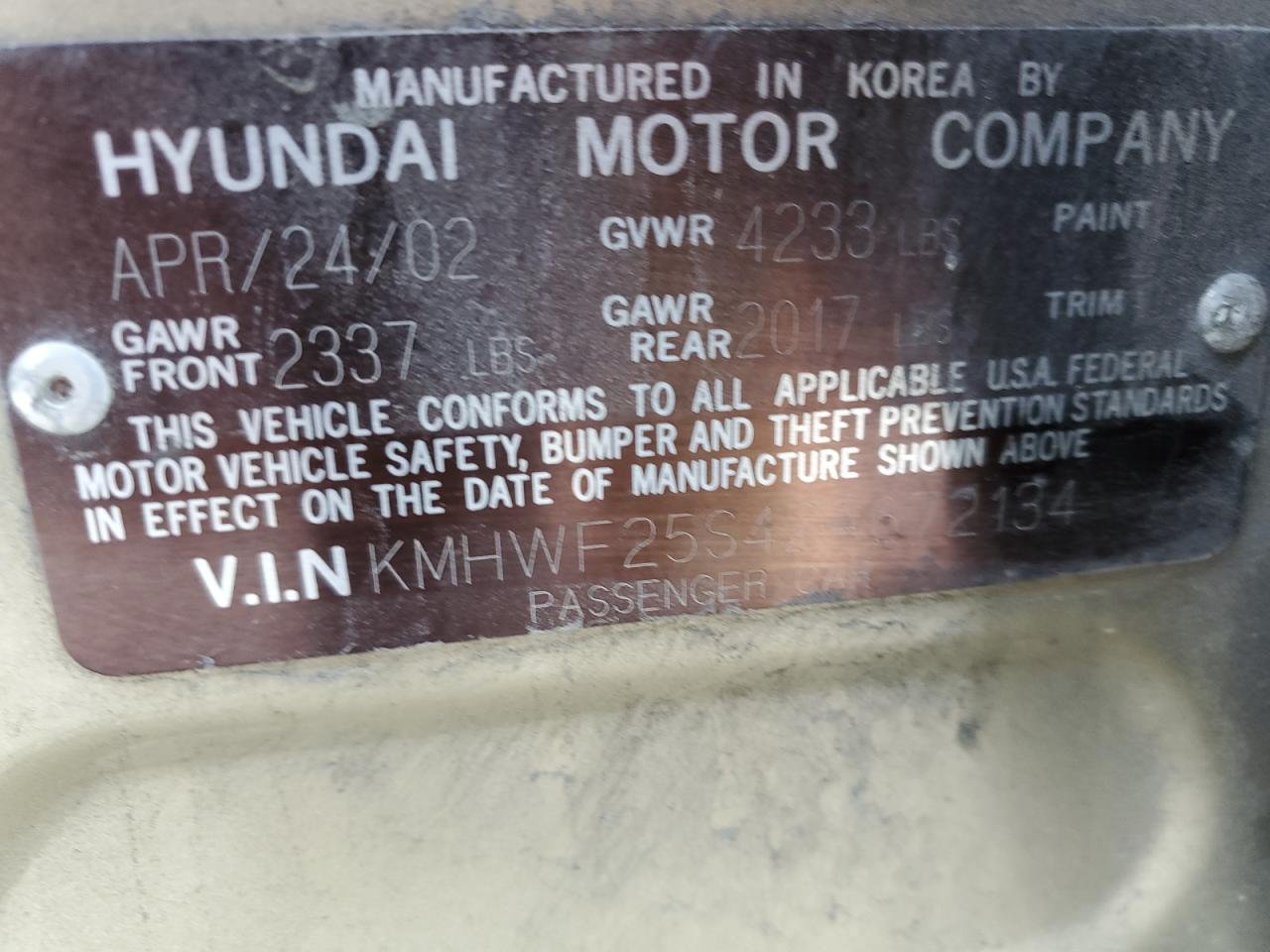 2002 Hyundai Sonata Gl Gold vin: KMHWF25S42A672134