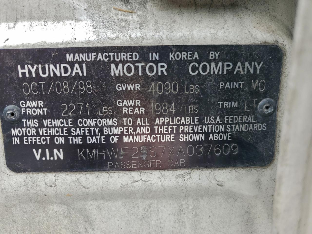 1999 Hyundai Sonata Gl White vin: KMHWF25S7XA037609