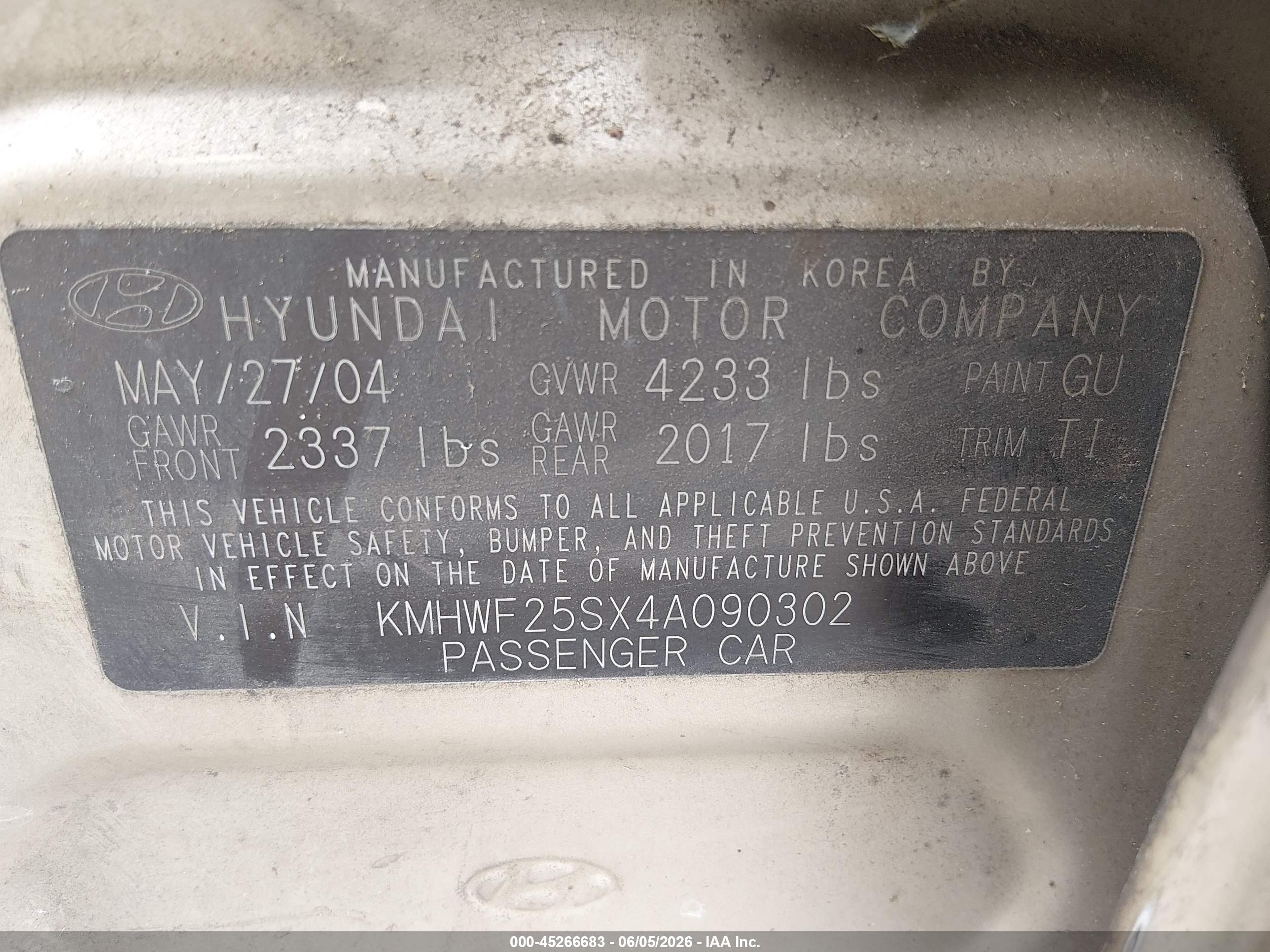 2004 Hyundai Sonata Золотой vin: KMHWF25SX4A090302