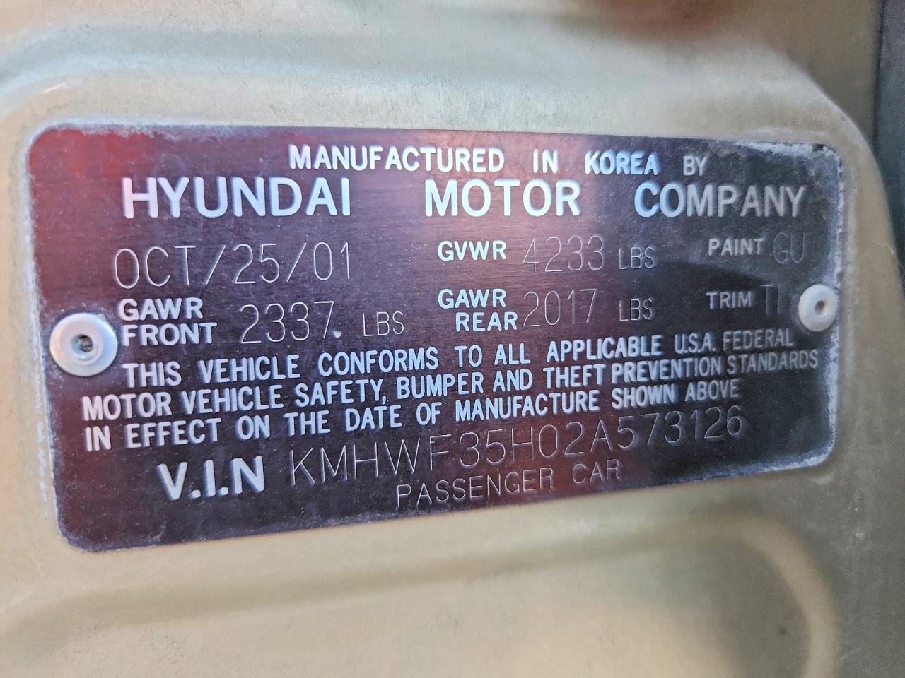 2002 Hyundai Sonata Gls Tan vin: KMHWF35H02A573126