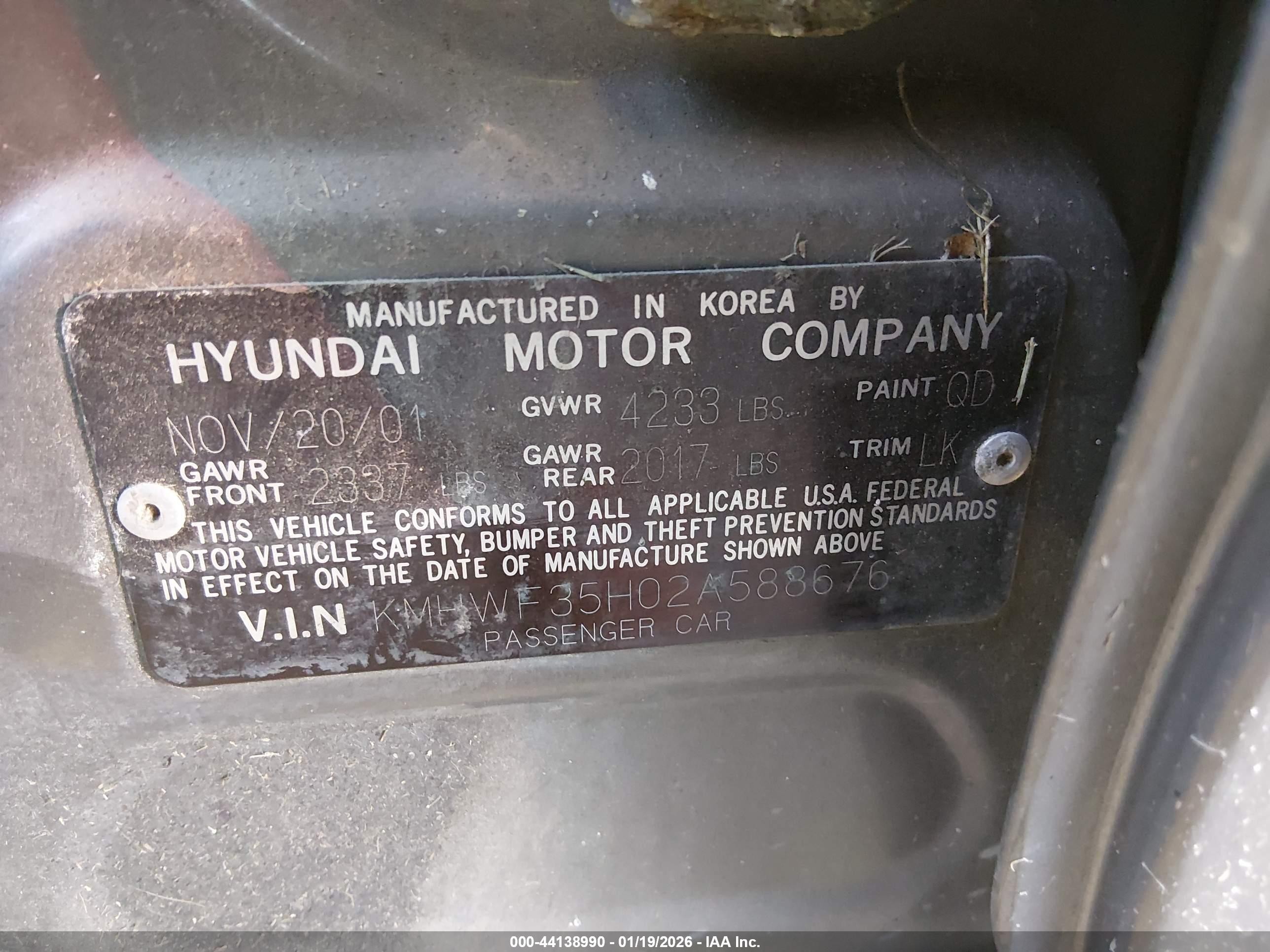 2002 Hyundai Sonata Gls/lx Gray vin: KMHWF35H02A588676