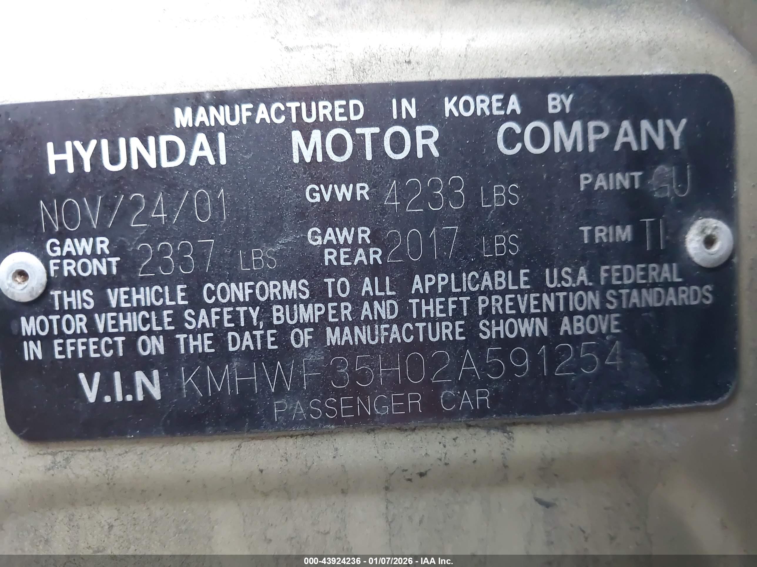 2002 Hyundai Sonata Gls/lx Gold vin: KMHWF35H02A591254