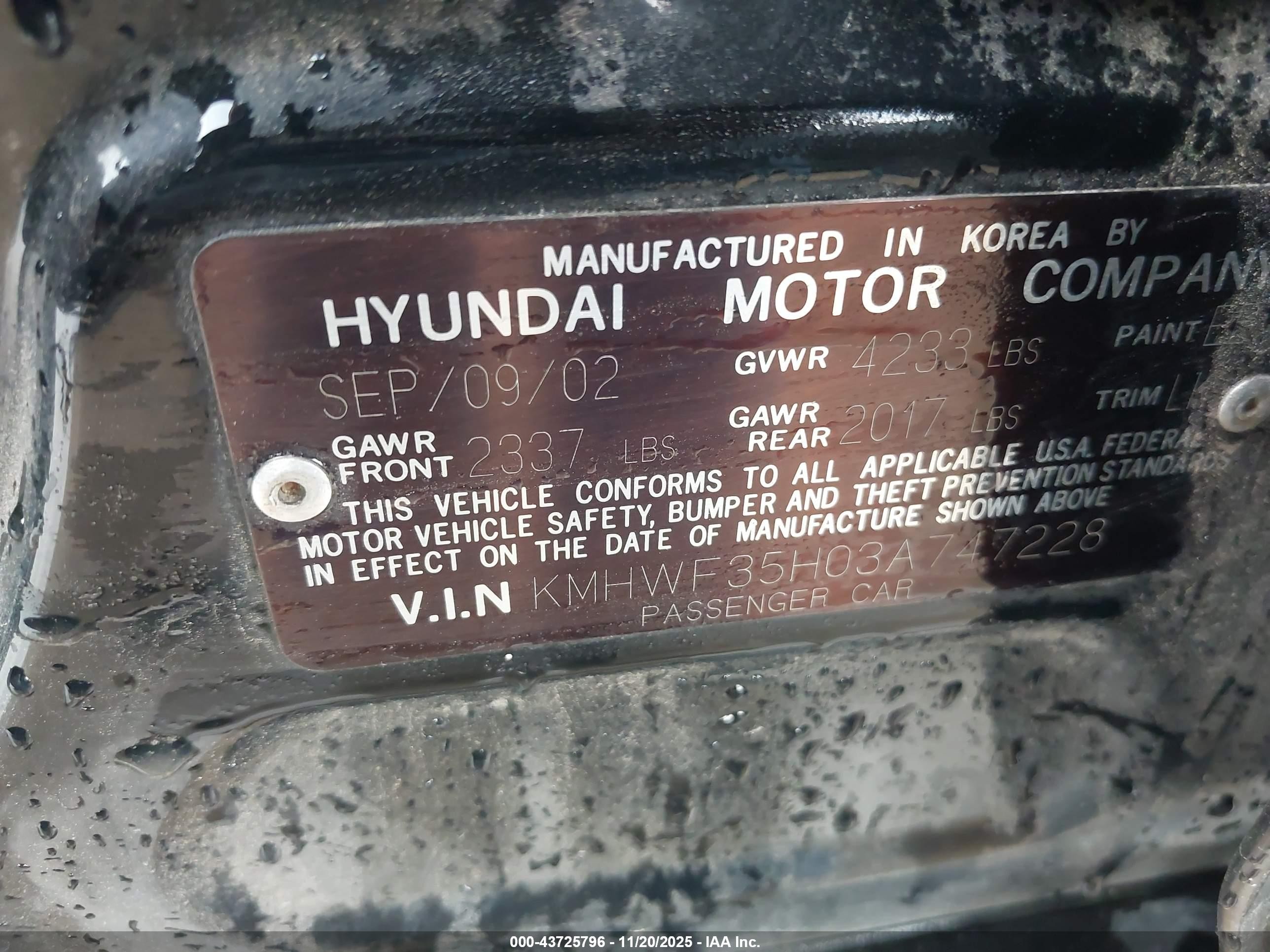 2003 Hyundai Sonata Gls/lx Black vin: KMHWF35H03A747228