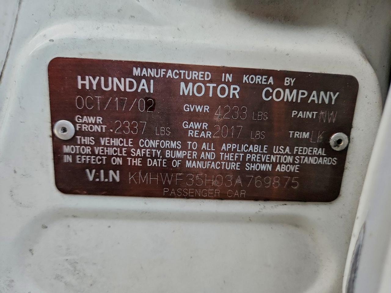 2003 Hyundai Sonata Gls White vin: KMHWF35H03A769875
