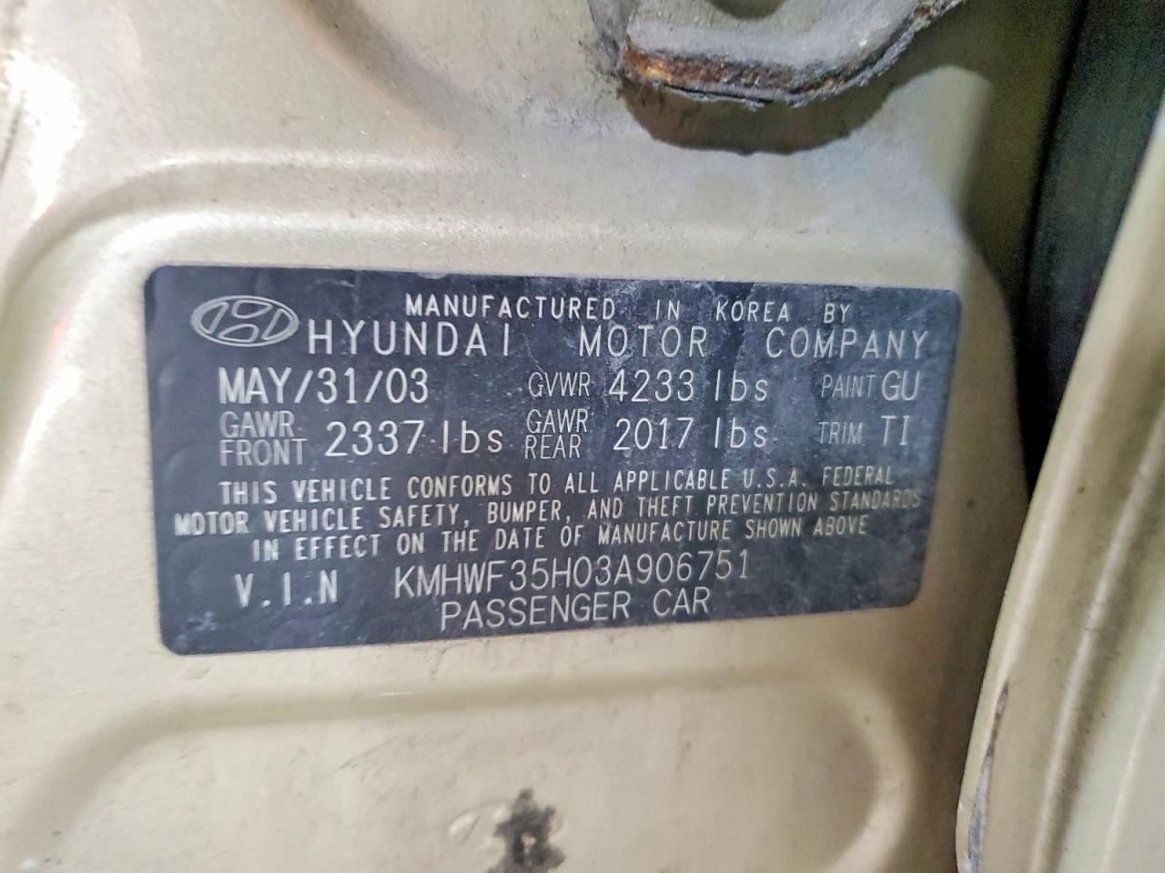 2003 Hyundai Sonata Gls Gold vin: KMHWF35H03A906751