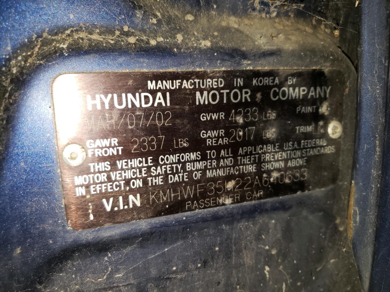 2002 Hyundai Sonata Gls Blue vin: KMHWF35H22A640633