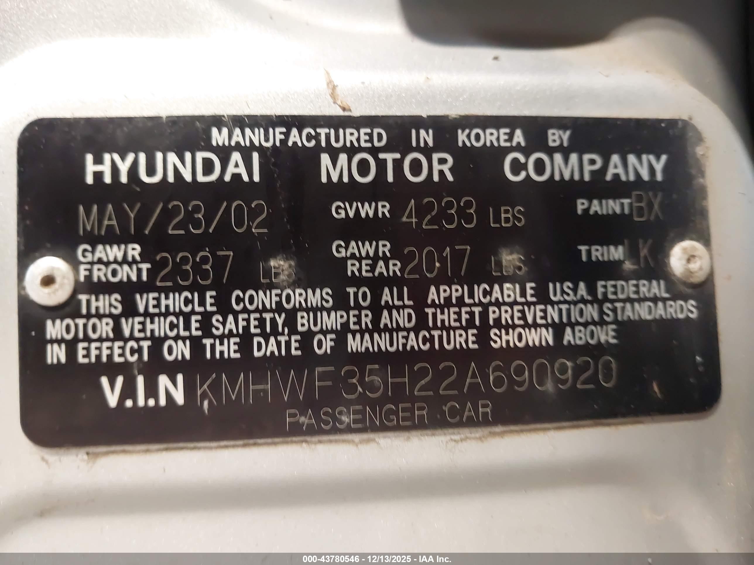 2002 Hyundai Sonata Gls/lx Silver vin: KMHWF35H22A690920